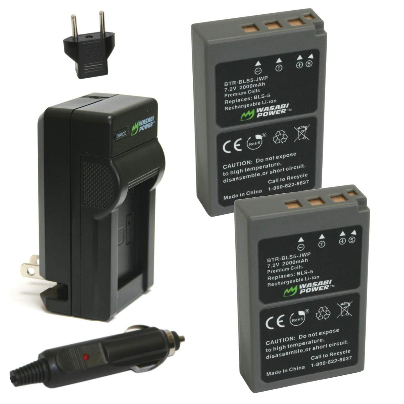 Wasabi Power Battery (2Pack) & Charger for Olympus BLS5, BLS50, PSBLS5, BLS1, PSBLS1, E420, E450, E600, E620, Pen EP1