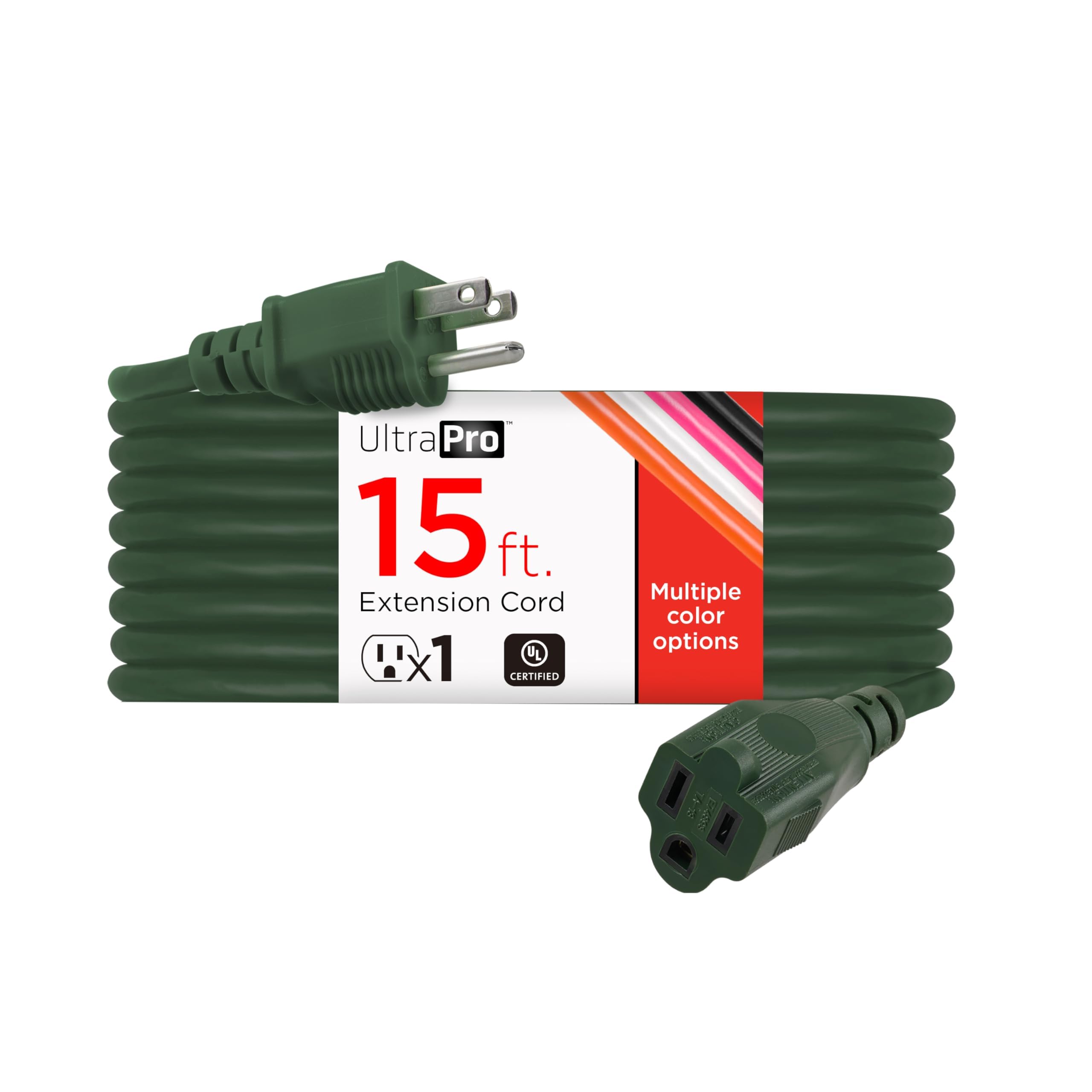 Ultrapro Outdoor Extension Cord, 15 Ft, Heavy Duty Extension Cord, Ul Certified 3 Prong Extension Cord, 16 Awg 125 Vac Extension