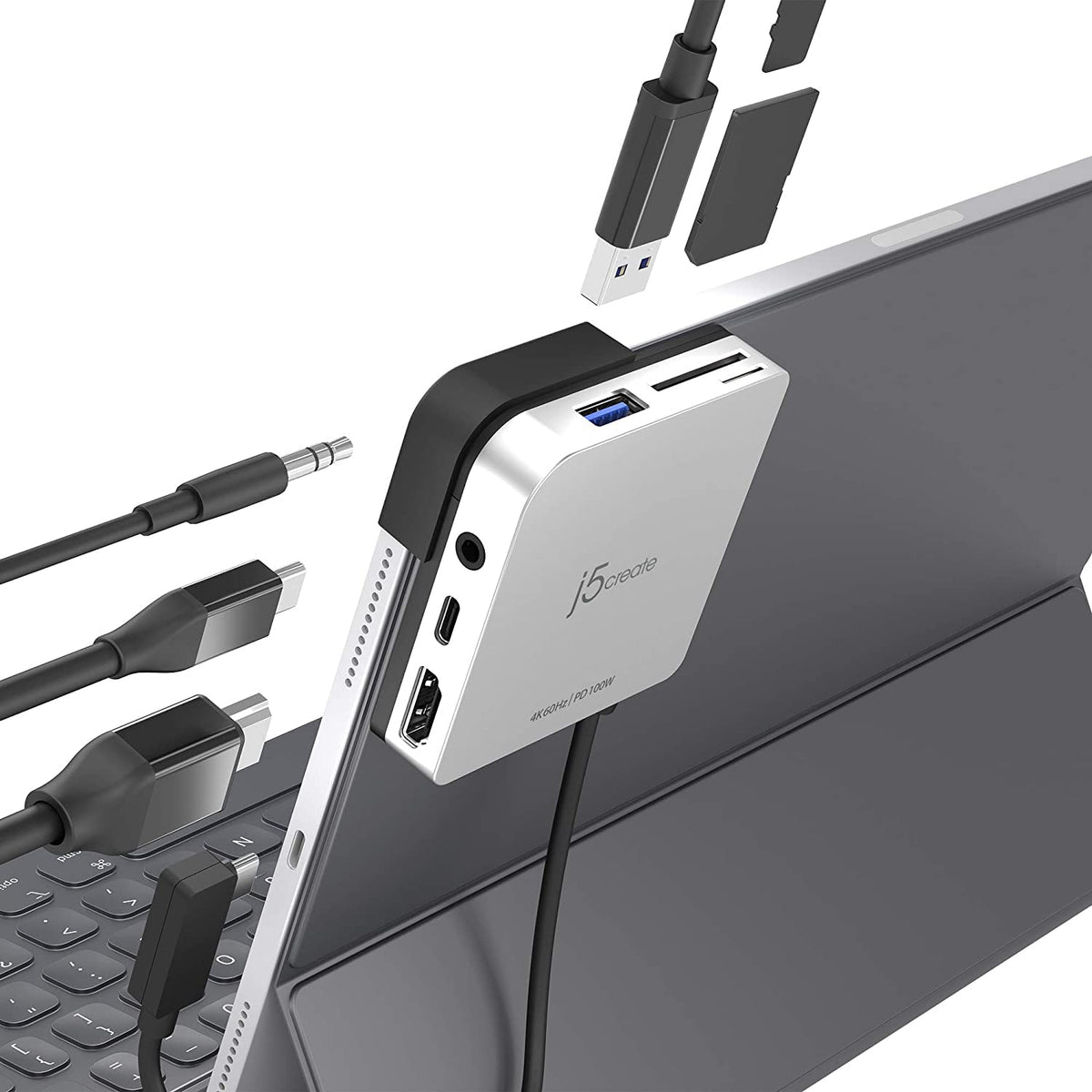 J5Create Ipad Pro Usb C Hub- 6-In-1 Travel Dock For Ipad Pro 12.9   /11   , With 4K@60Hz Hdmi, Usb C Pd Charging 100W & Data, Us