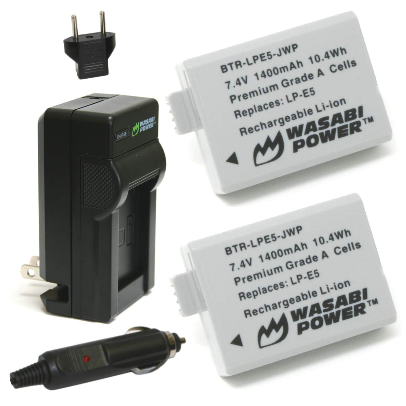 Wasabi Power Battery (2 Pack) And Charger For Canon Lp E5 And Canon Eos 450D, 500D, 1000D, Kiss F, Kiss X2, Kiss X3, Rebel Xs, R