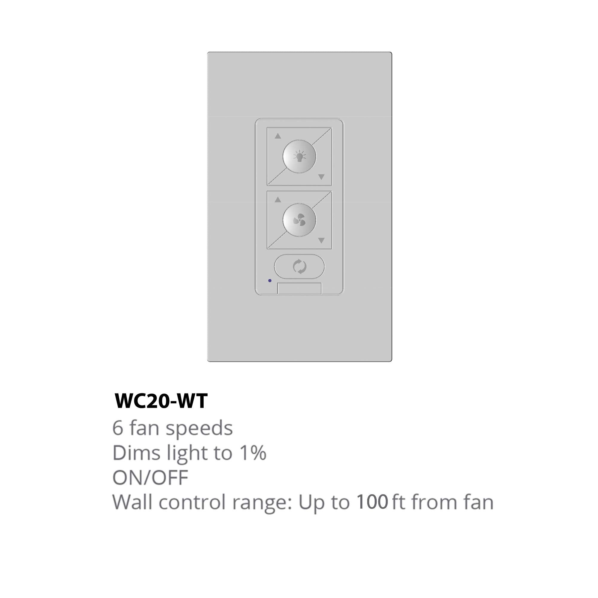 Wac Lighting 6 Speed Bluetooth Ceiling Fan Wall Control With Single Pole Wallplate In White