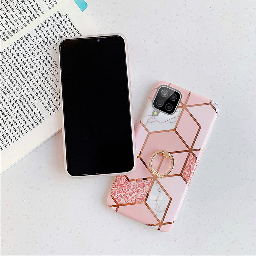 Qokey Compatible For Samsung Galaxy A12 Case,Bling Cute For Women Girls With 360 Degree Rotating Ring Kickstand Soft Tpu Shockpr