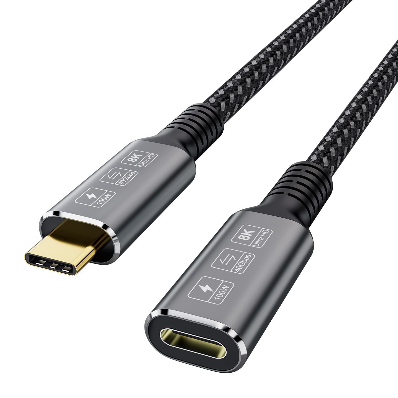 CableDeconn USB4 8K Cable 0.5M Thunderbolt 4 USB 4 Type-c Male Bend to Female Extension Cable Ultra HD 8K@60Hz 100W Charging 40G