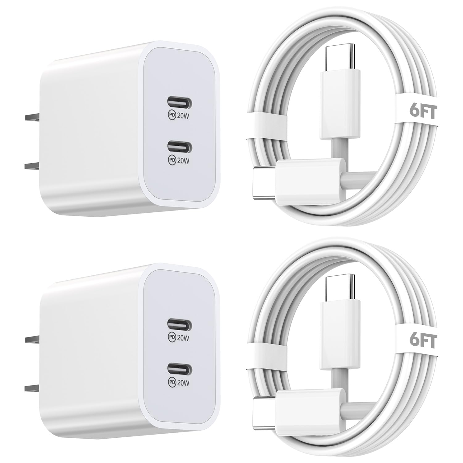 Iphone 15 Charger,Apple Charger Fast Charging,2Pack 40W Dual Port Power Delivery Apple Charging Block,2Pack 6Ft Usb C To C Fast Charger Cable,Usb C Charger For Iphone 15/15 Pro/Ipad Pro/Ipad Air/Mini