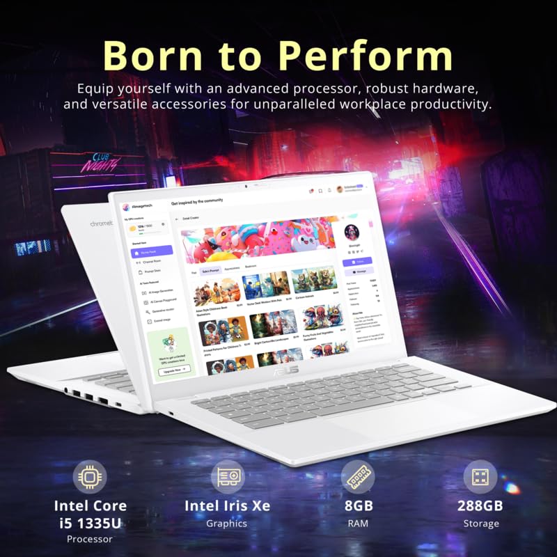 Asus Chromebook Plus 14'' Fhd Touchscreen Laptop, Intel I5 1335U, 8Gb Lpddr5, 288Gb Storage(128Gb Ssd+160Gb Docking Station Set)