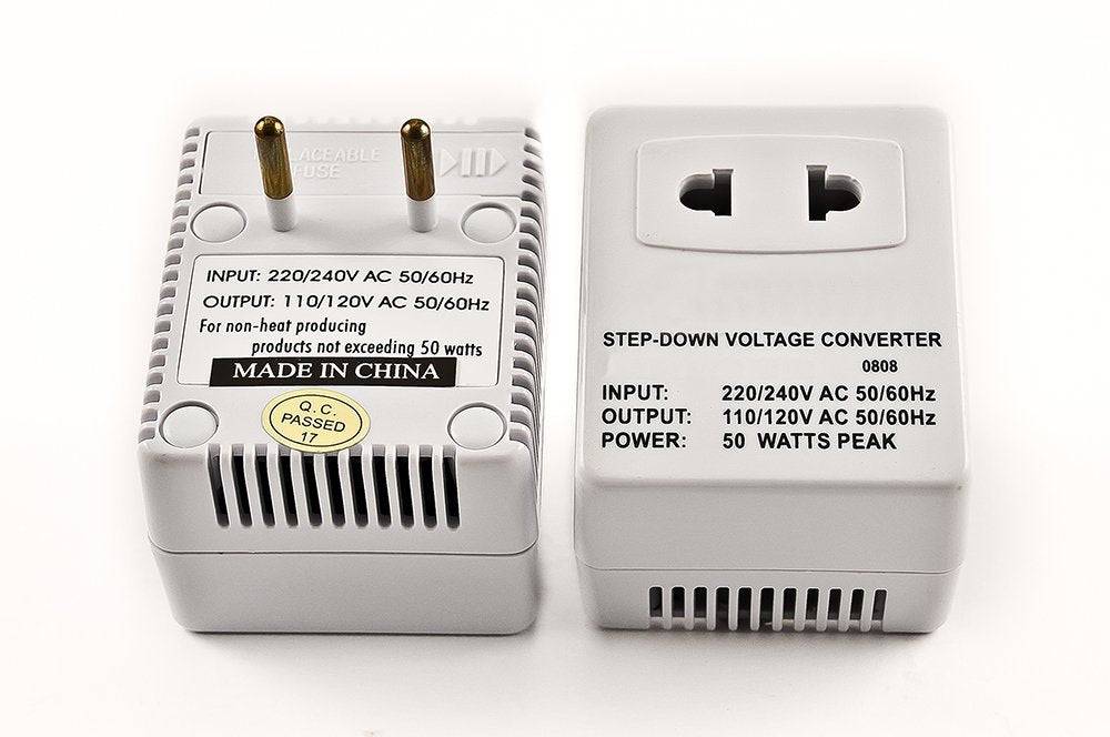 Simran Sm 250R Step Down Voltage Converter 50 Watts For International Travel To 220 Volt Countries With Fuse Protection,White