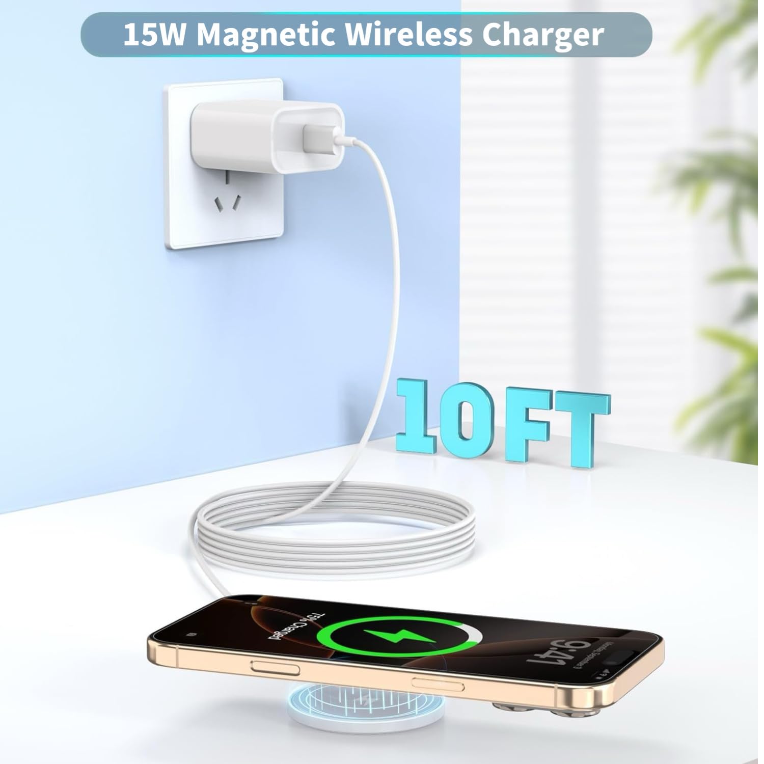 Long Magnetic Wireless Charger,10Ft Iphone Fast Mag Safe Charger Mag-Safe Charging Magnet Charge Pad 10Feet 2Pack Compatible Wit