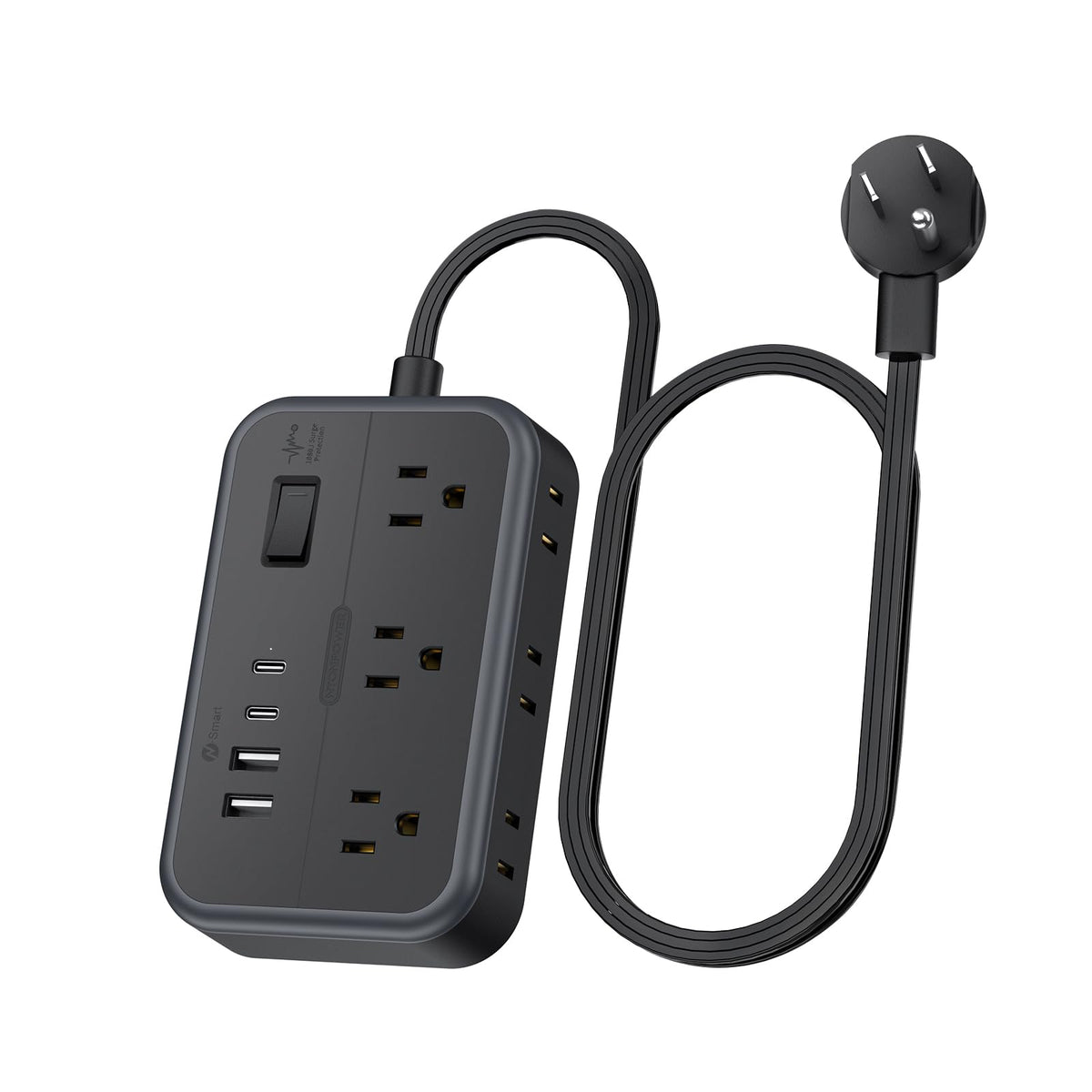 10 In 1Power Strip Ntonpower Ultra Thin Flat Plug Extension Cord With 4 Usb Ports(Include 2 Usb C) Surge Protector Power Strip W