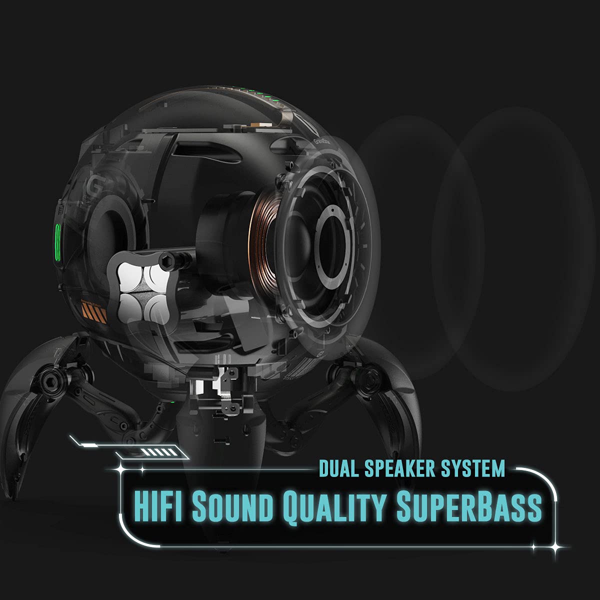 Gravastar Mars Pro Portable Bluetooth Speaker, Deep Bass Loud Stereo Sound, 15H Playtime, 6 Rgb Lights, Dual Pairing, Portable F