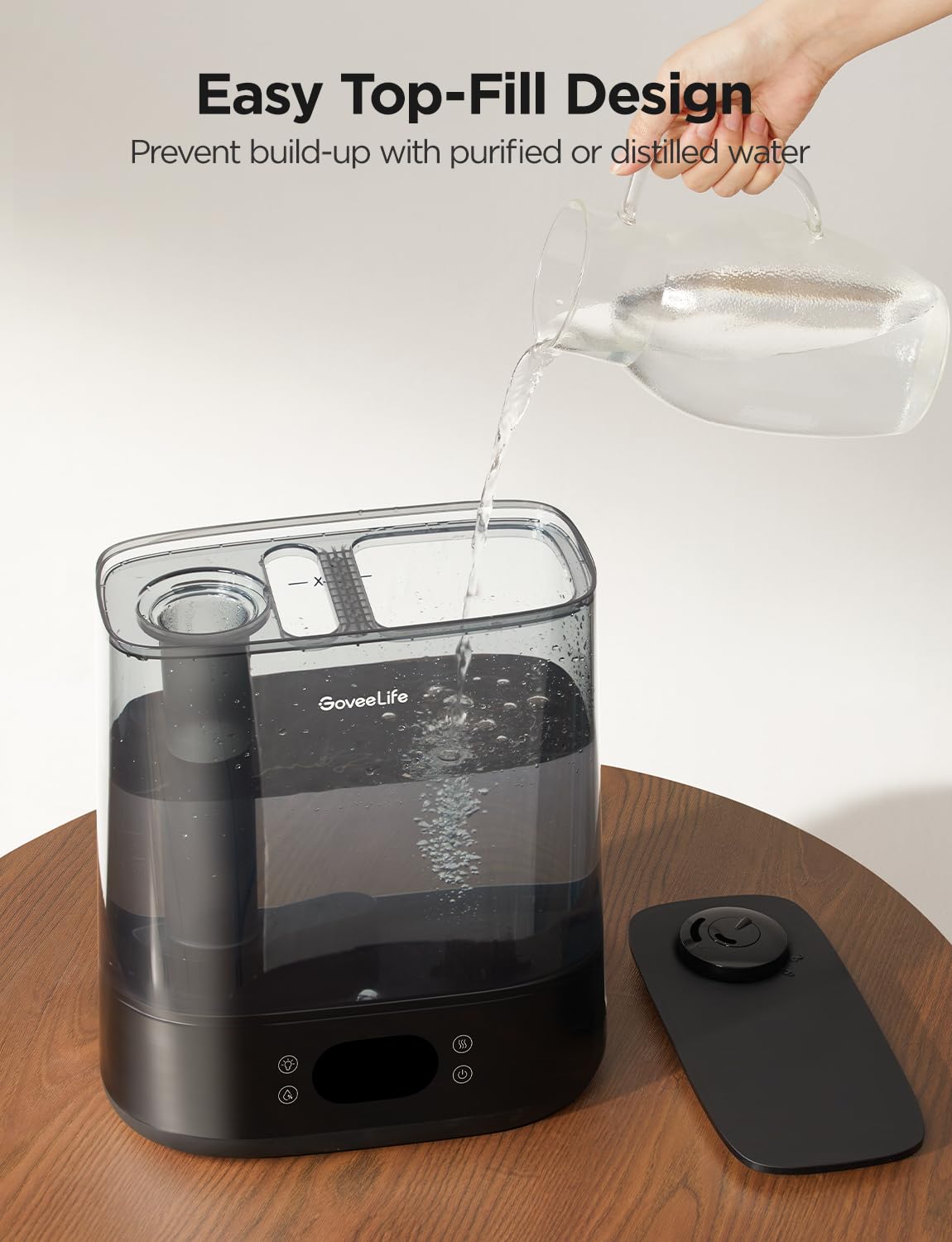 Goveelife Smart Humidifiers For Bedroom, 6L Cool Mist Top Fill For Large Room, Humidity Sensor, Auto Mode, 60H Quiet Runtime, Sc