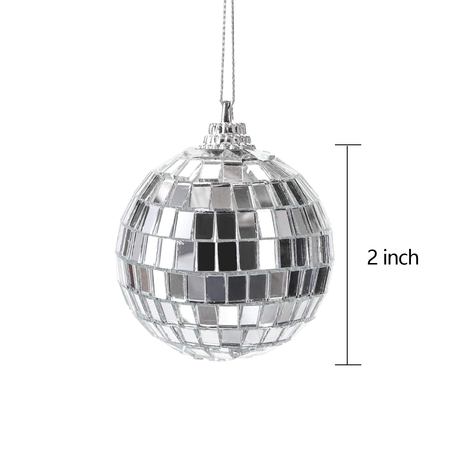 Suwimut 40 Pack Mirror Disco Ball, 2 Inch Silver Hanging Disco Light Mirror Ball With Attached String For Party Wedding Home Dec