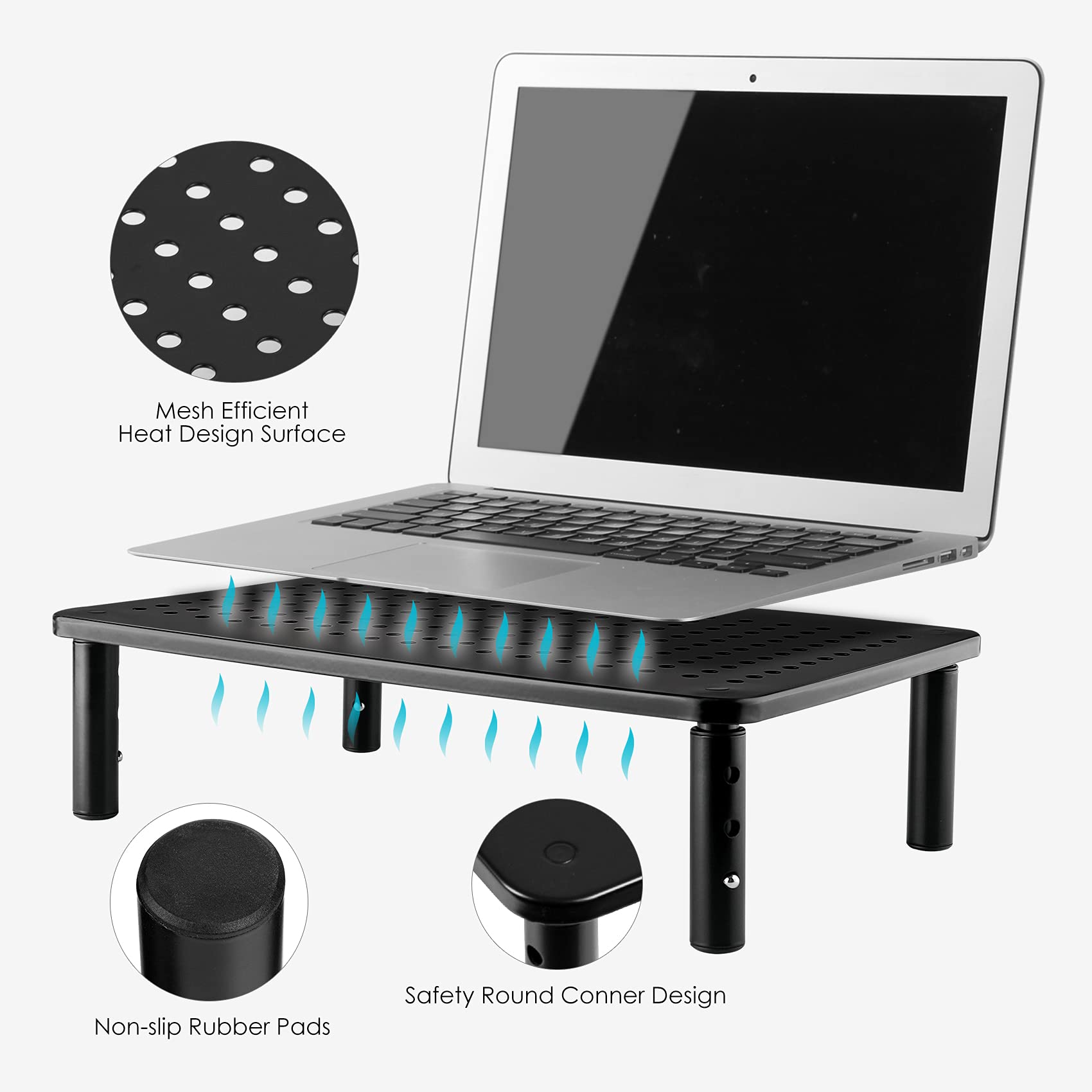 Loteyike Tv/Monitor Riser Desktop Stand, Flat Screen, Sturdy Metal Laptop Computer Shelf For Printer, Imac, 3 Height Adjustable