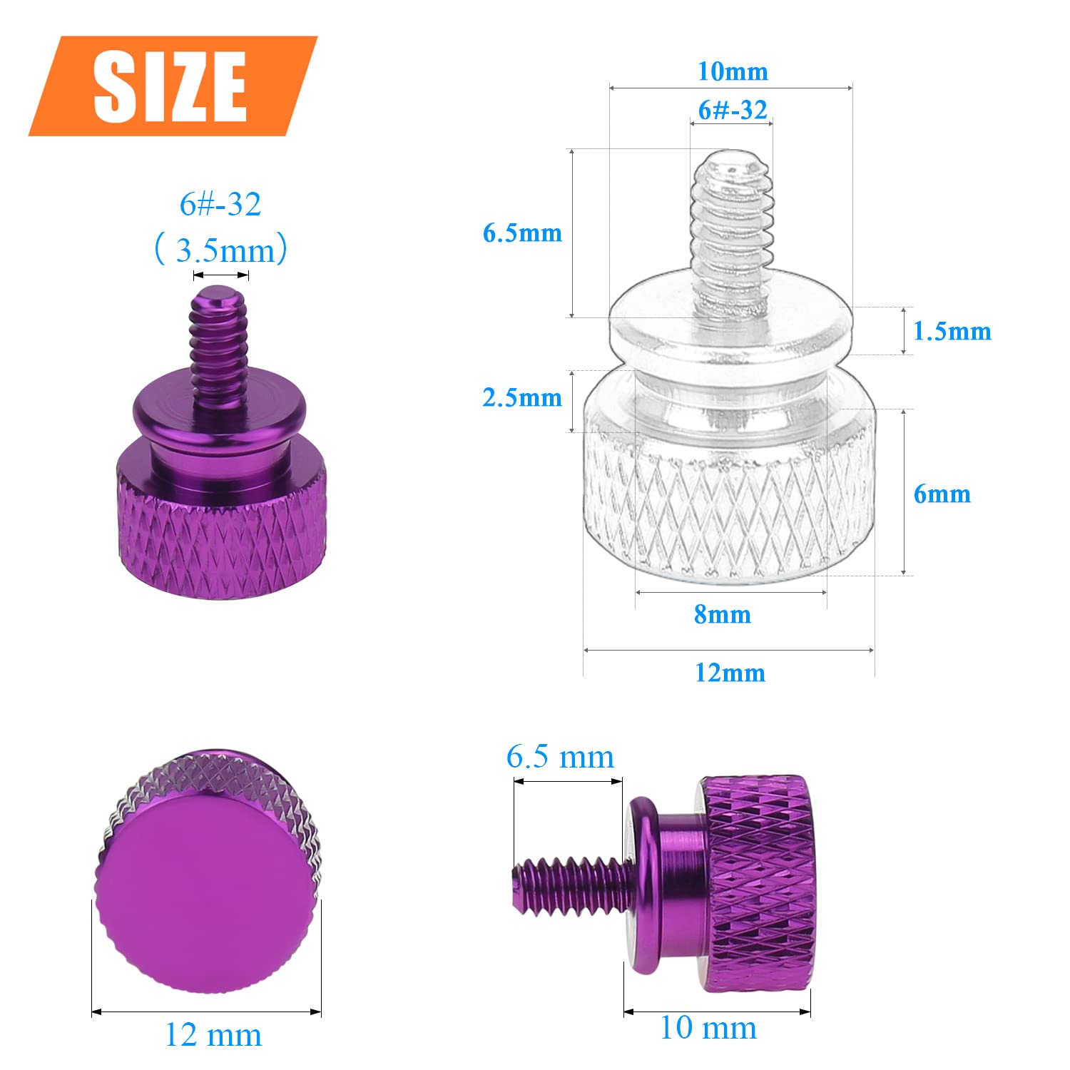 Helifouner 10 Pieces 6 32 Thread, Purple Color Anodized Aluminum Computer Case Thumbscrews, Thumb Screws For Computer Case/Cover