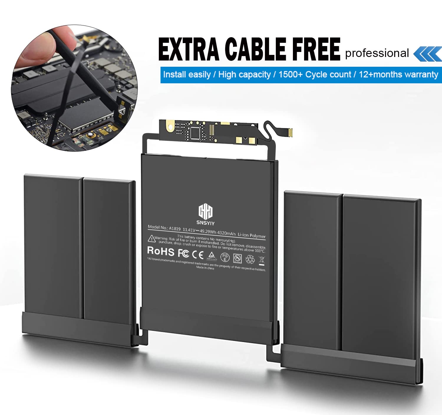 Snsyiy A1706 Macbook Pro A1819 Replacement Battery For Macbook Pro 13 Inch A1706 Late 2016 Mid 2017 [49.2Wh 4320Mah ], Emc 3071,