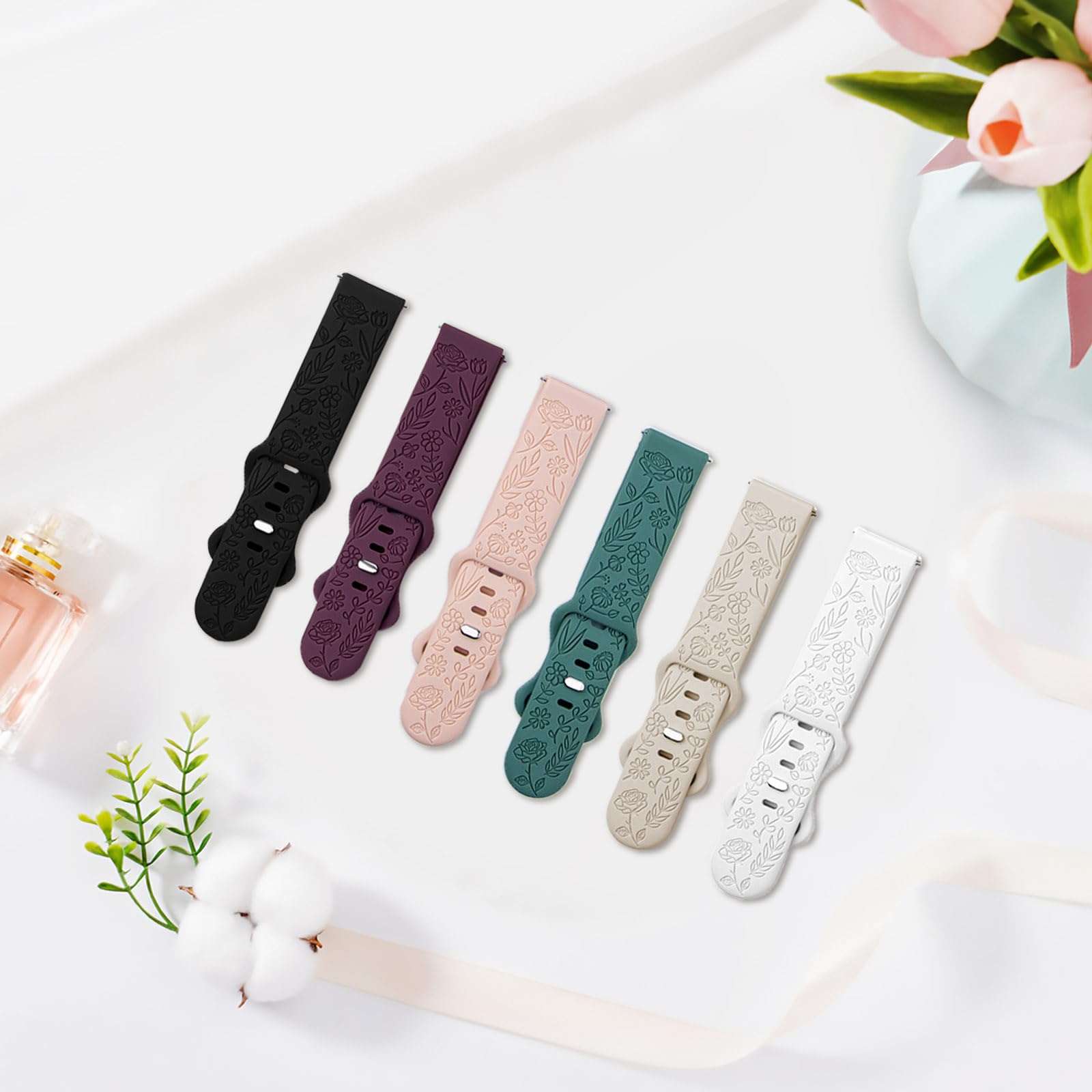 Strisinho Floral Engraved Bands Compatible With Garmin Vivoactive 4 / Venu 3 / Venu 2 45Mm, 22Mm Soft Silicone Flower Pattern Sp