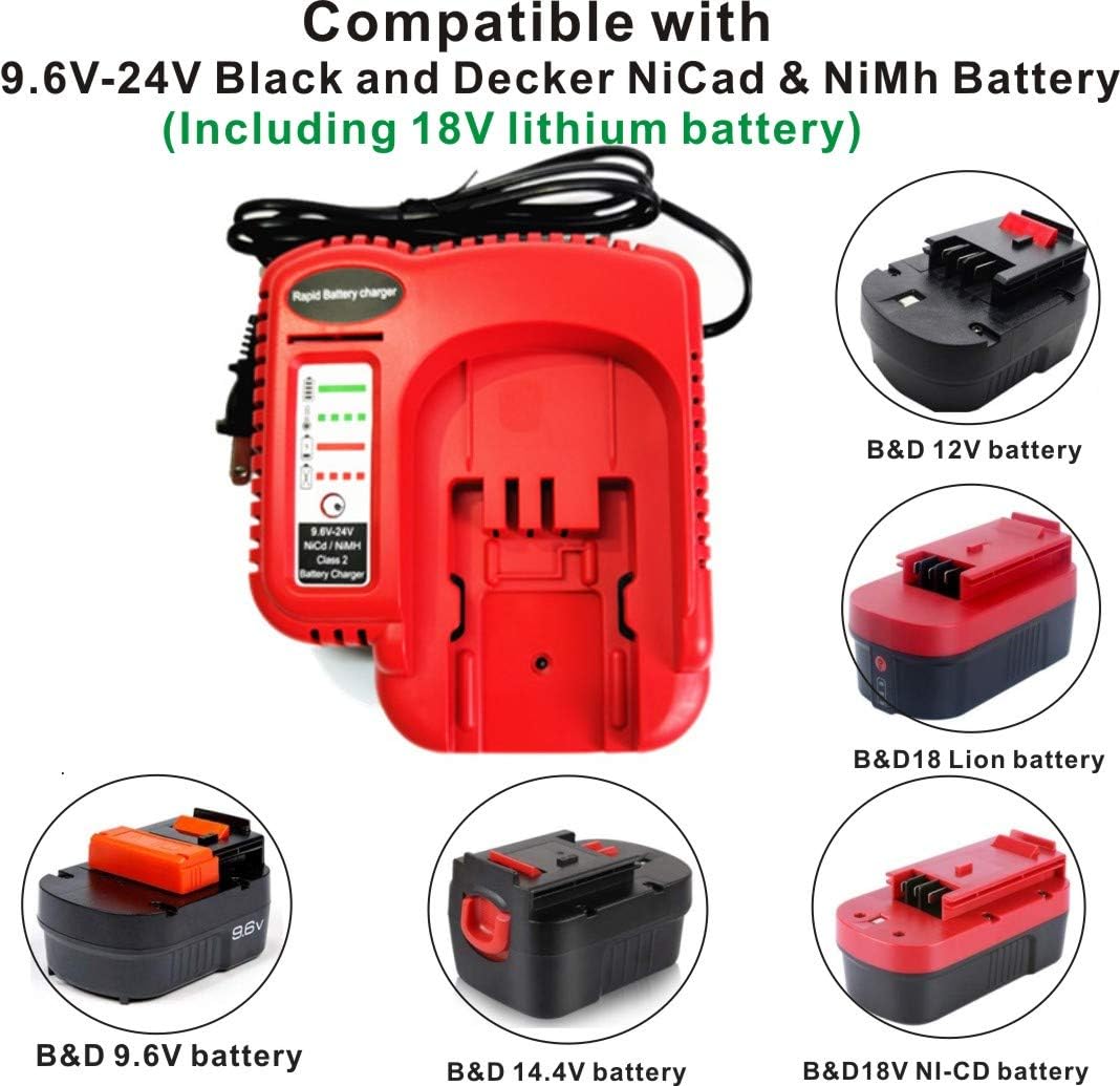 Anoitd Bdfc240 Bdccn24 Multi Volt Battery Charger For Black+Decker Fsmvc 18V 14.4V 12V 9.6V 24V Nicd&Nimh Battery Black & Decker