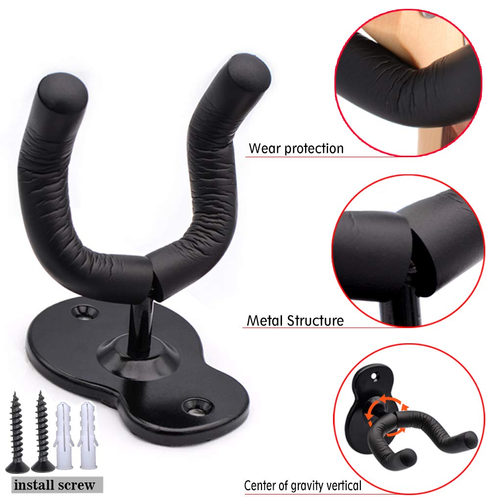 Guitar Wall Mount Hanger Hook Acoustic Electric Bass Guitar Wall Hook Hanger Black Metal Holder Hanger For All Size Guitars