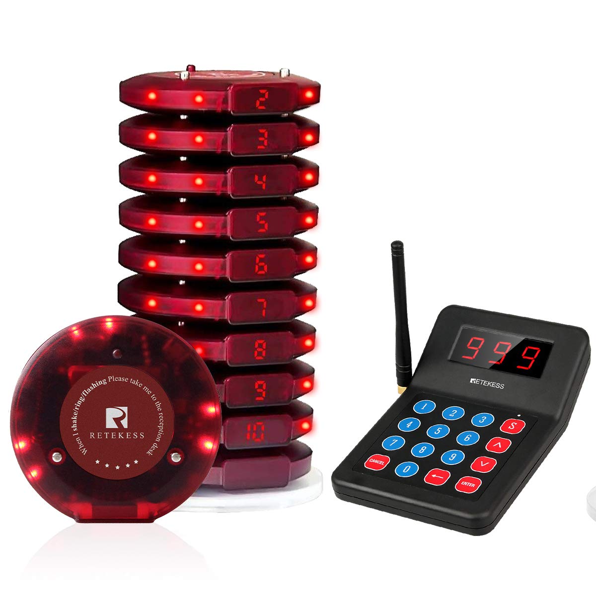 Retekess T119 Pagers For Restaurants, Restaurant Coaster Pager, Cancel Call,Charge A Single Pager With A Usb Charging Cable,10 R