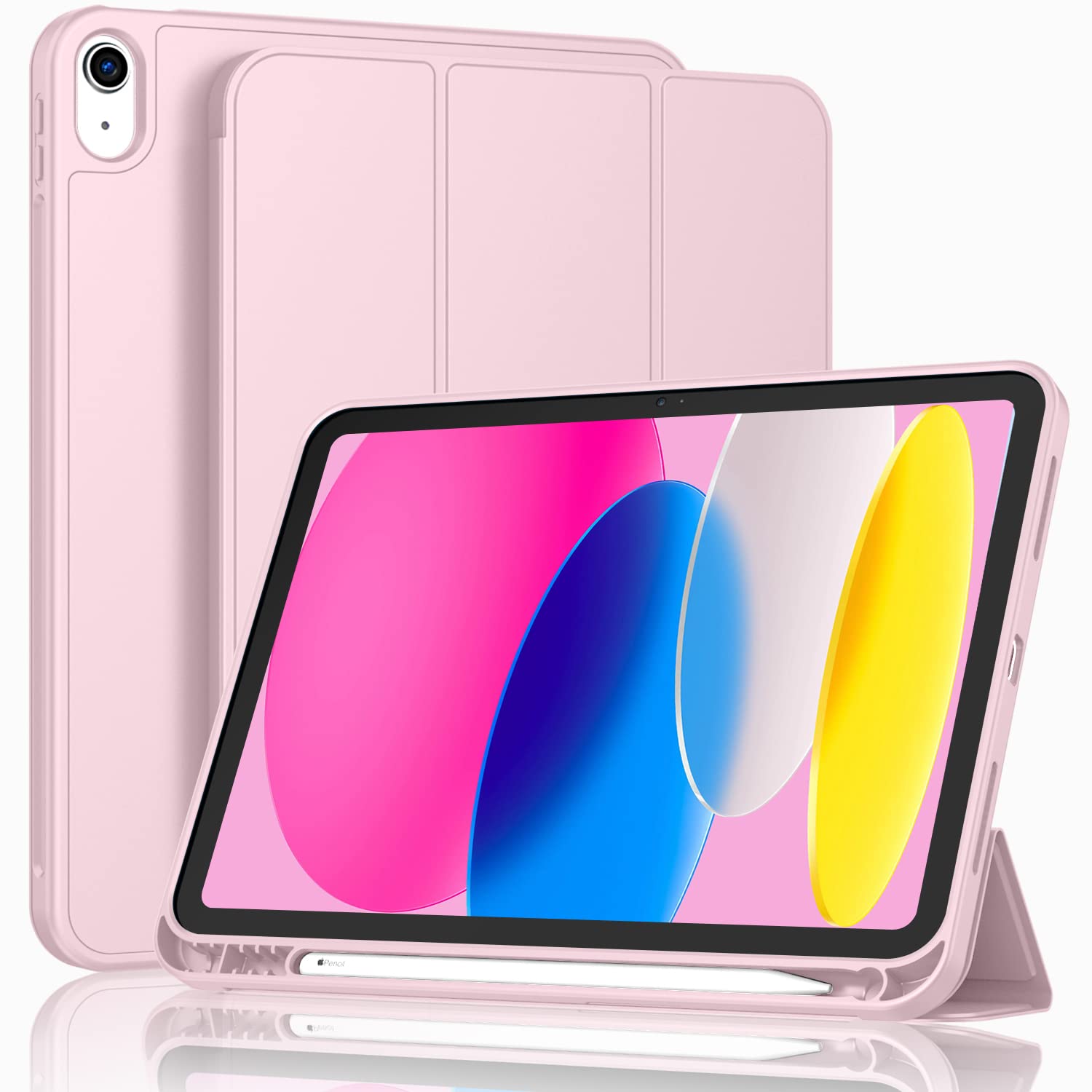 Imieet New Ipad (A16) 11Th Generation Case 11 Inch 2025, Ipad 10Th Generation Case 2022 10.9 Inch With Pencil Holder, Trifold Stand Smart Cover With Soft Tpu Back,Auto Wake/Sleep(Pink)