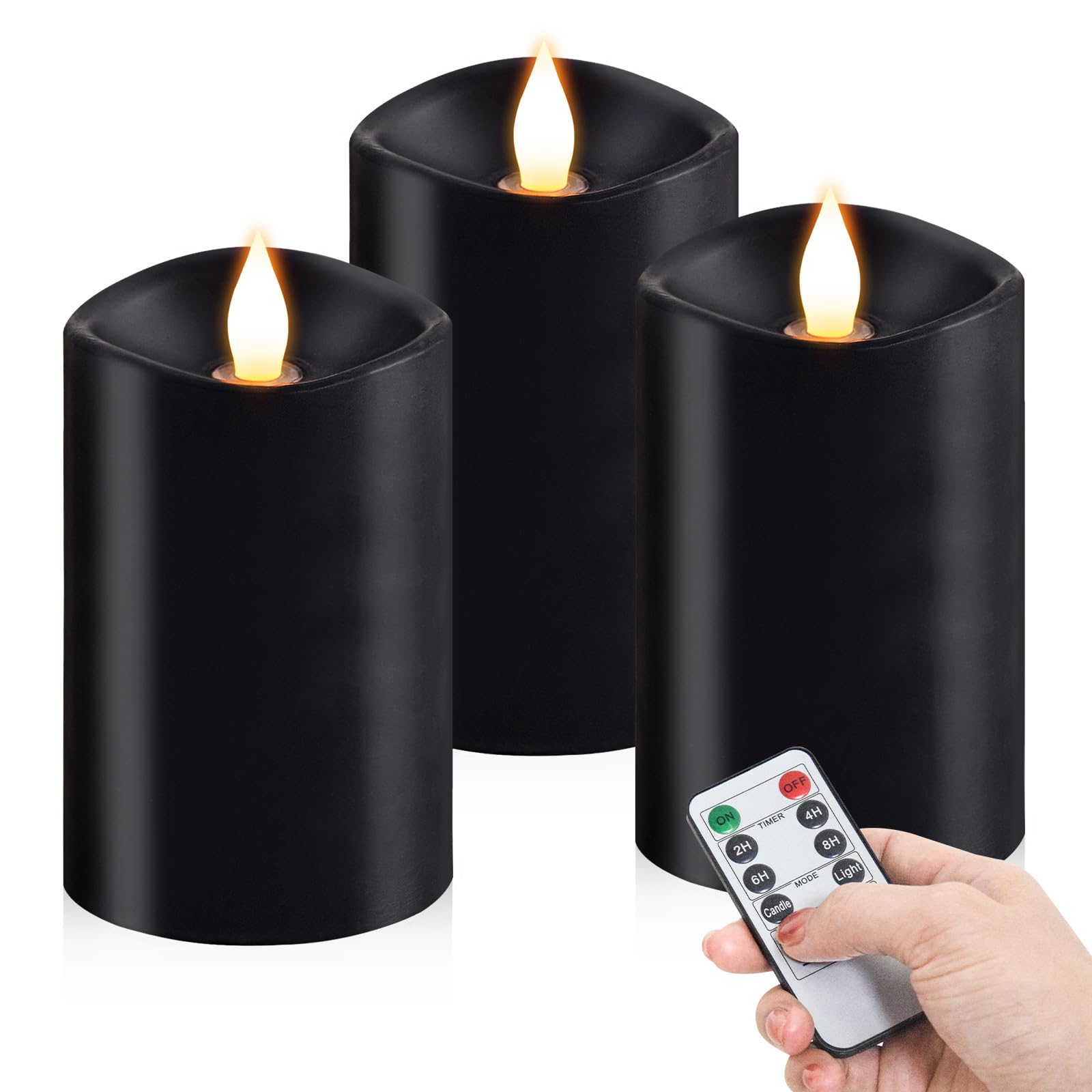 milysoek 3PCS, 3 x 5 inches Flameless Candle with Remote Control, 3D Flickering Wick, Real Wax Pillar LED Candles, Battery Candl