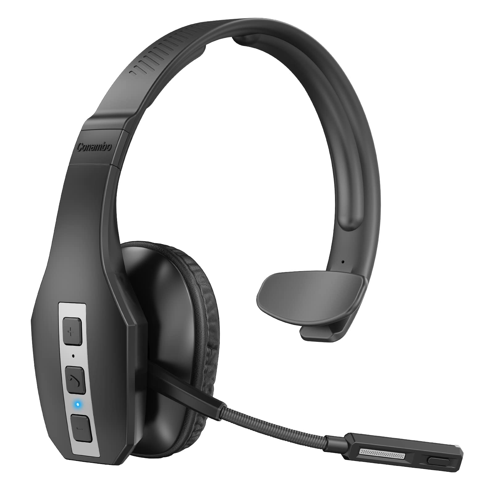 Conambo Bluetooth Headset, CVC 8.0 Noise Cancelling, 35Hrs Talktime, Wireless Handsfree, Large, Black, Mute Button for Drivers & Office