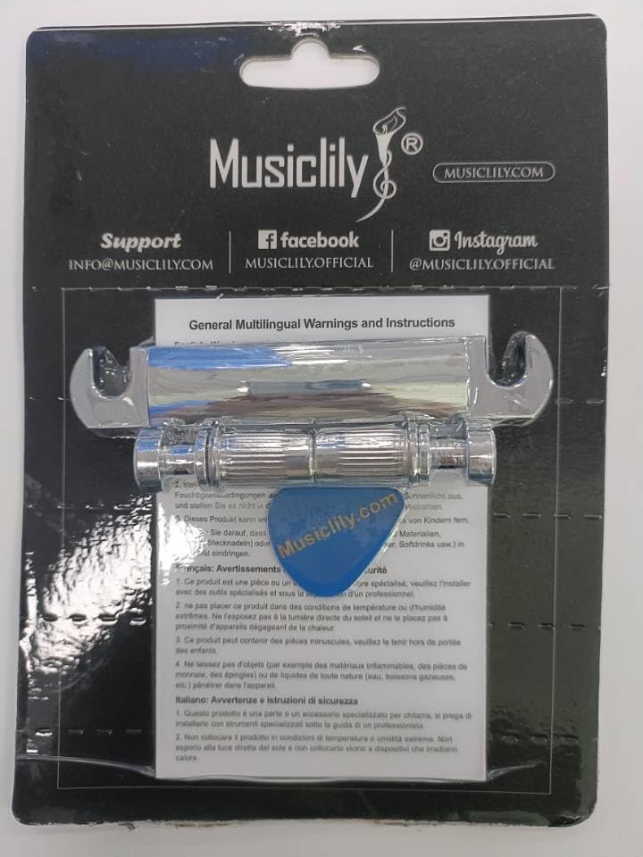 Musiclily Guitar Abr 1 Tune O Matic Stop Bar Tailpiece For Les Paul Sg Style Guitar Replacement, Chrome