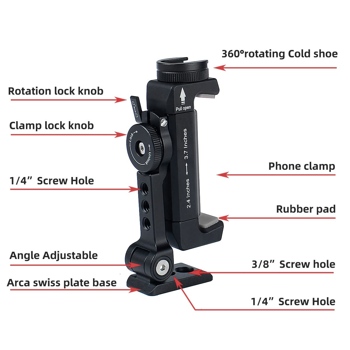 Arnarkok Metal Phone Tripod Mount W Rotatable Cold Shoe For Micphone Easy Use,Compatible With Iphone Tripod Adapter, Cell Phone