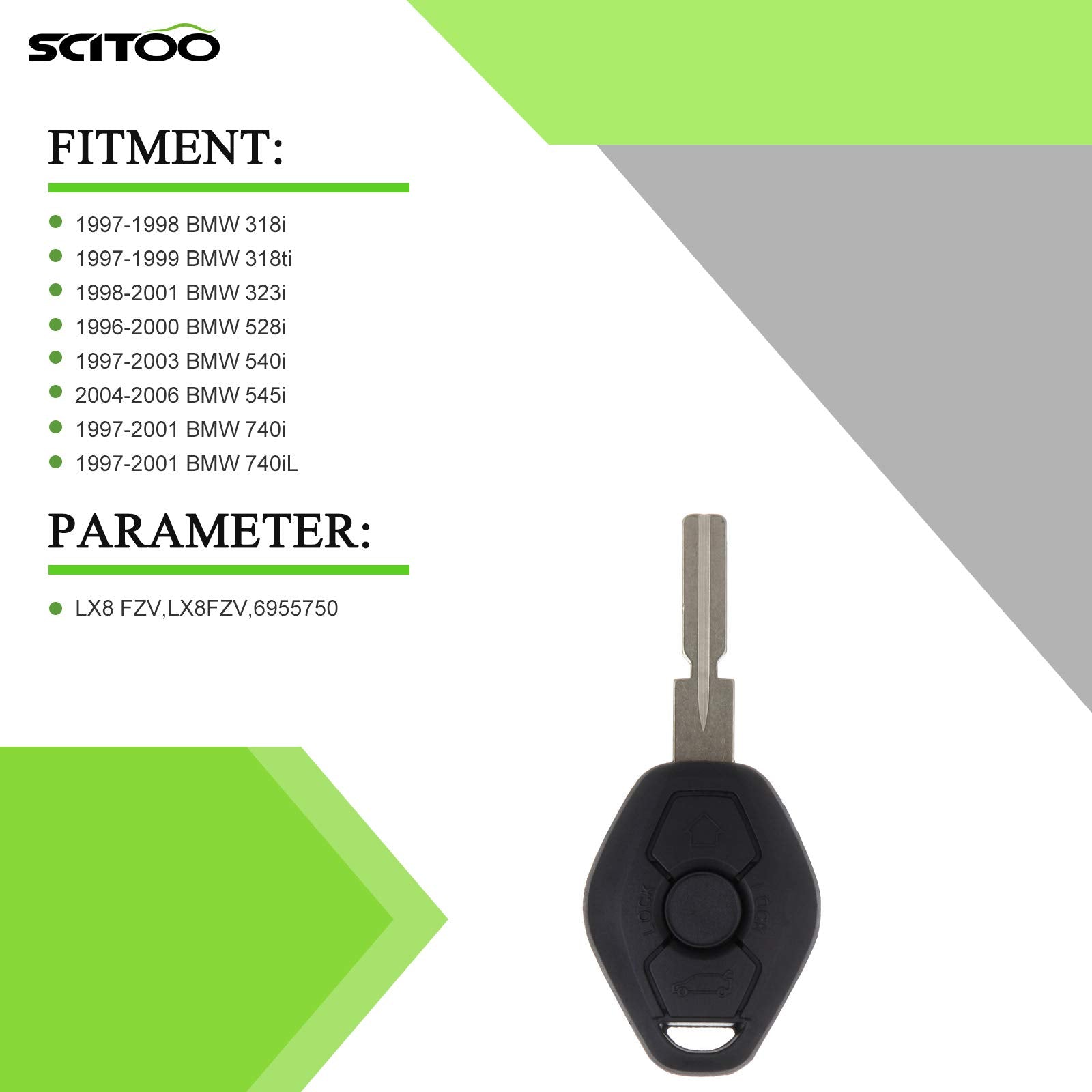 Scitoo 1X Keyless Entry Remote Head Chip Key Fob Transmitter 3 Button Replacement Fit For Bmw Series 315Mhz Lx8 Fzv