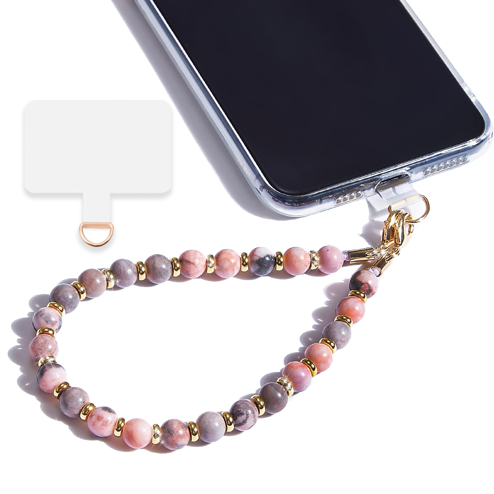 Lostars Marble Beaded Iphone Wrist Strap,Detachable Phone Bracelet Strap With Tether Tab,Hands Free Phone Wristlet Strap (Pink Z