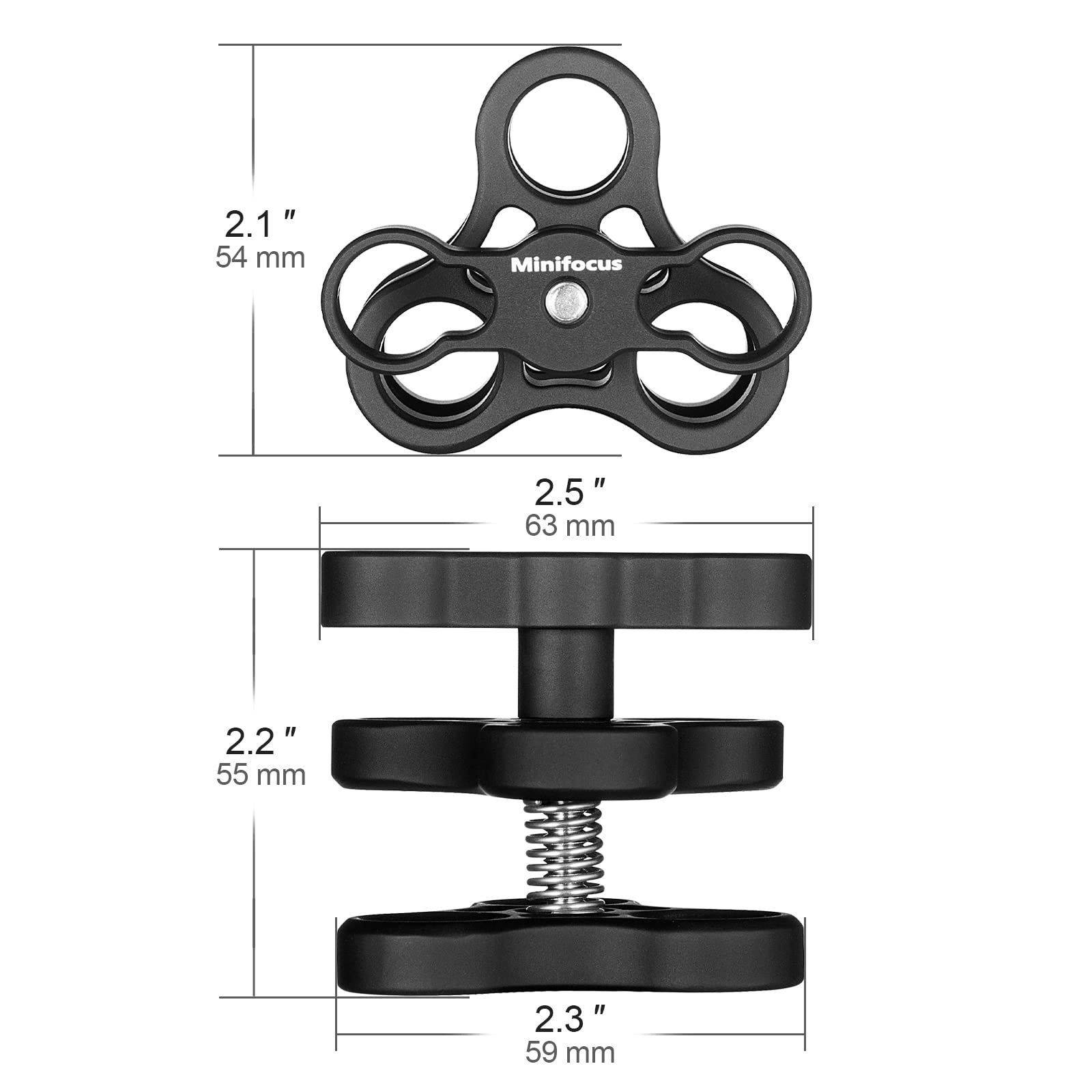 Minifocus 2Pcs 1'' Aluminum Triple Holes Ball Clamp Mount For Underwater Diving Light Arms Tray System, Photography Diving Camer