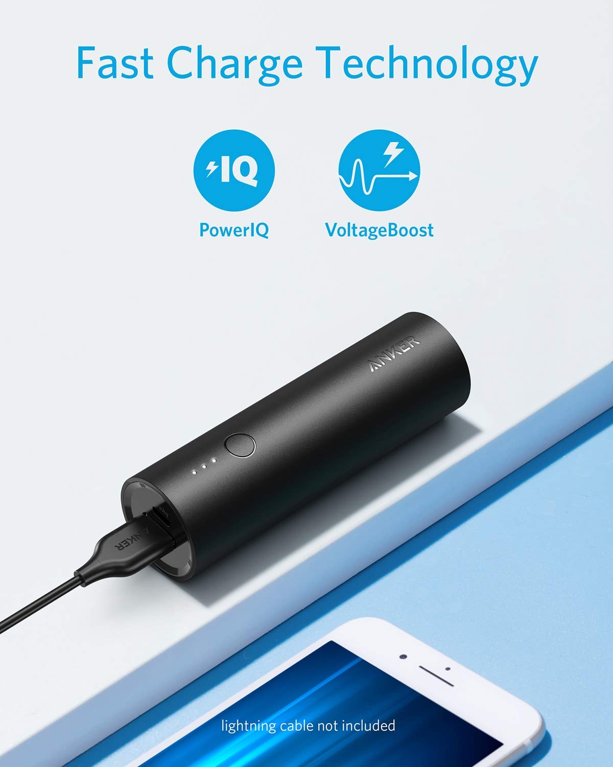 Anker Powercore 5,000Mah Portable Charger, Ultra Compact 5K External Battery With Fast Charging Technology, Power Bank For Iphon