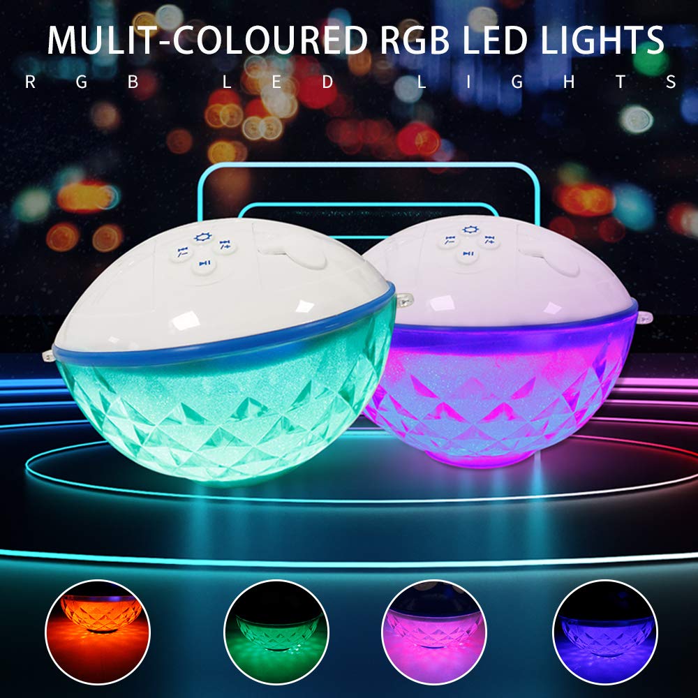 Blufree Floating Speaker With Colorful Lights, Portable Wireless Bluetooth Waterproof Ip68, Built In Mic & Crystal Clear Sound Floating Hot Tub Speaker For Pool Party Outdoors