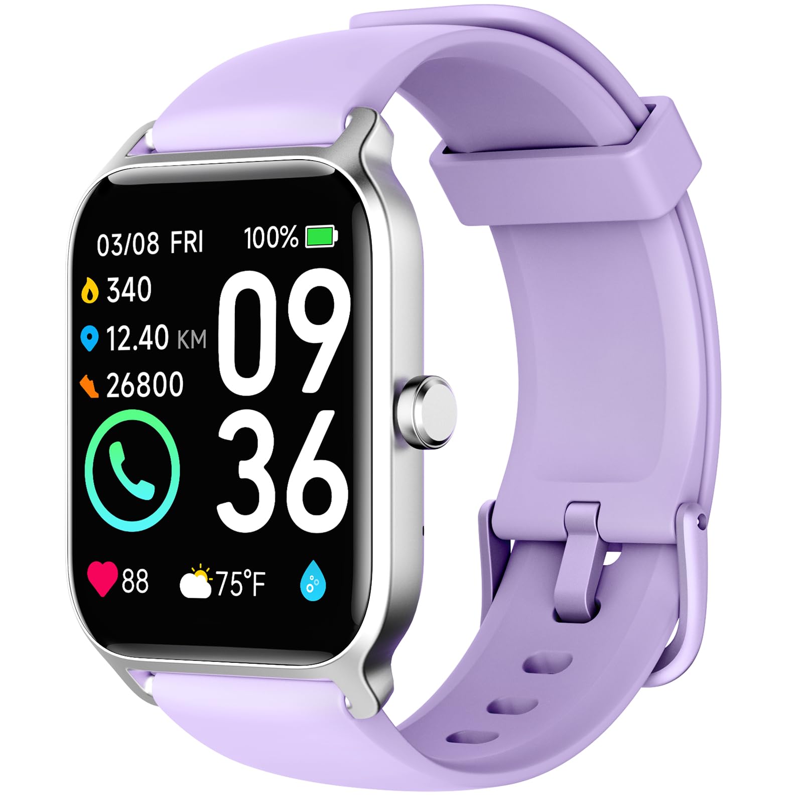 Woneligo Smart Watch - Purple, Silicone Band, 1.8 '' Analog Display, Ip68 Waterproof, Over 100 Sports Modes, Alexa Voice Control