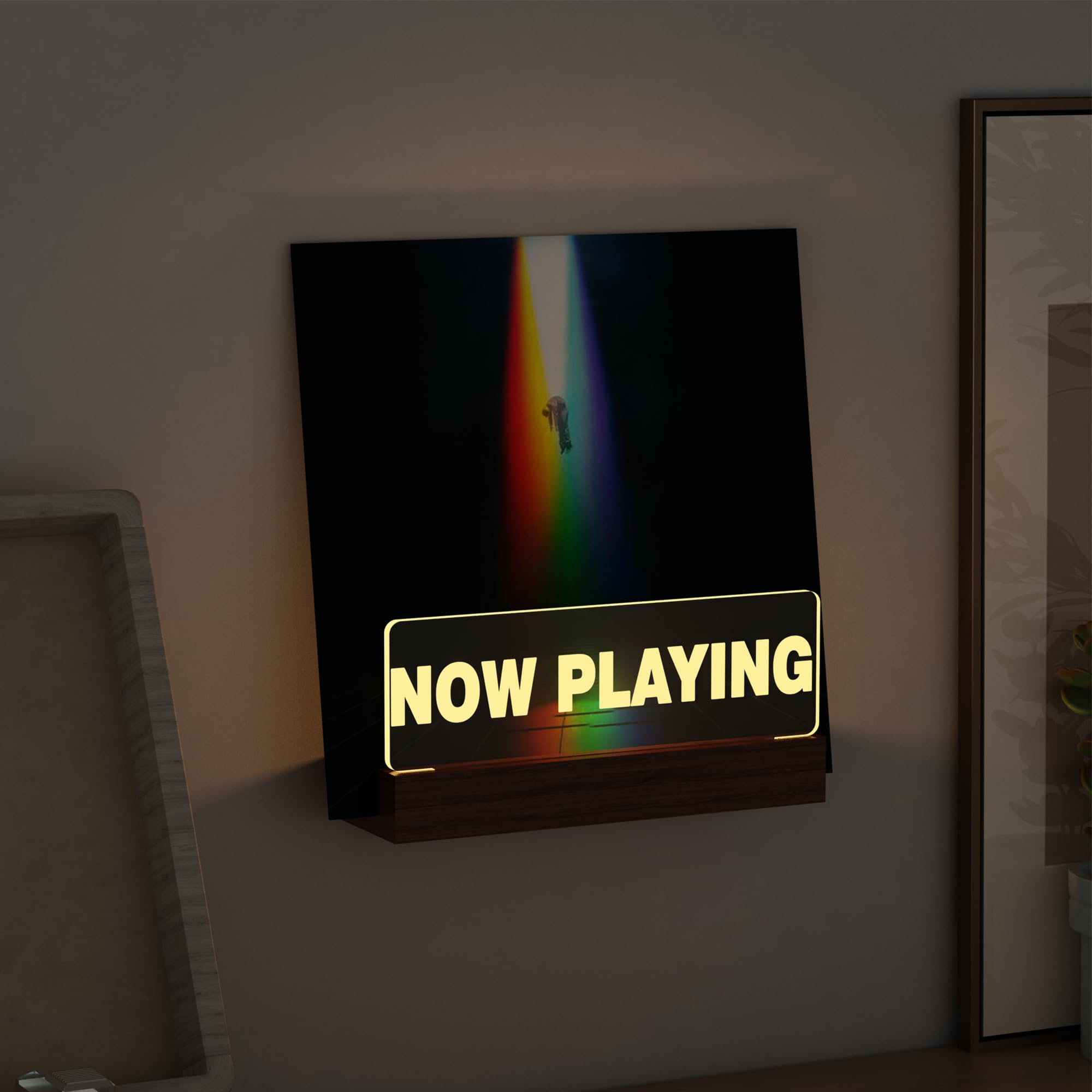 Ammonite Light Up Now Playing Vinyl Record Stand Wall Mount, Now Playing Record Player Stand, Wooden Acrylic Holder For Vinyl Al