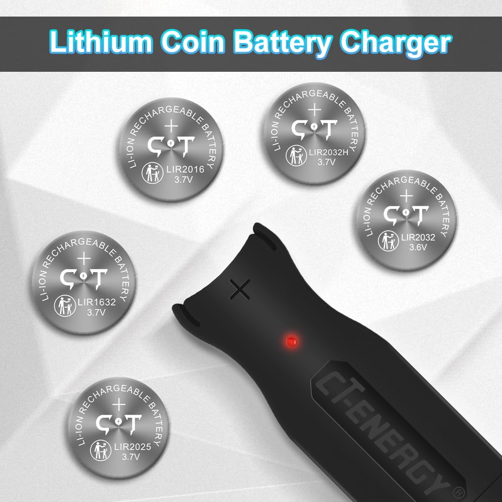 Usb Li Ion Coin Button Cells Charger With 2Pcs Of Rechargeable 2032 Battery Widely Charge Lir2032,Lir2016 And Lir2025