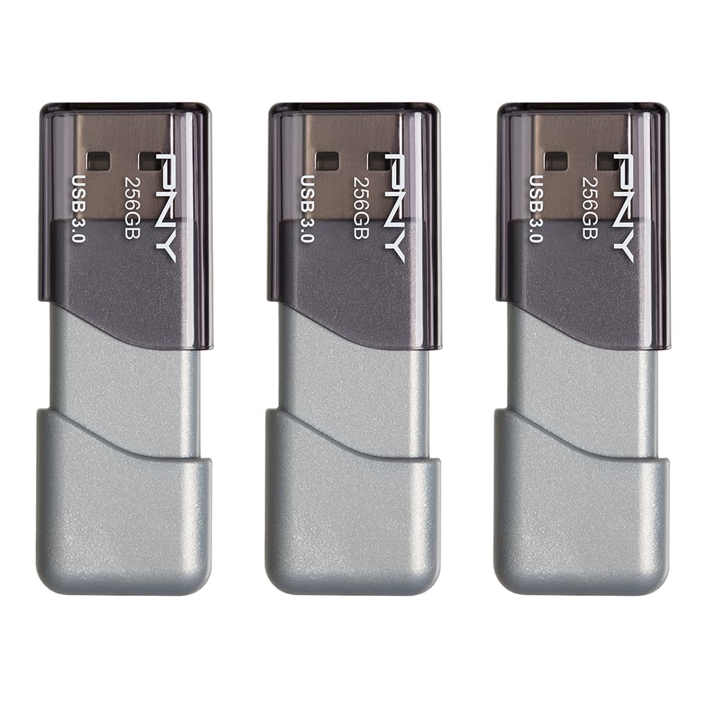 Pny 256Gb Turbo Attach3 Usb 3.0 Flash Drive 3 Pack   Grey, P Fd256X3Tbop Mp, 100Mb/S, Light Weight Durable   Data Storage And Tr