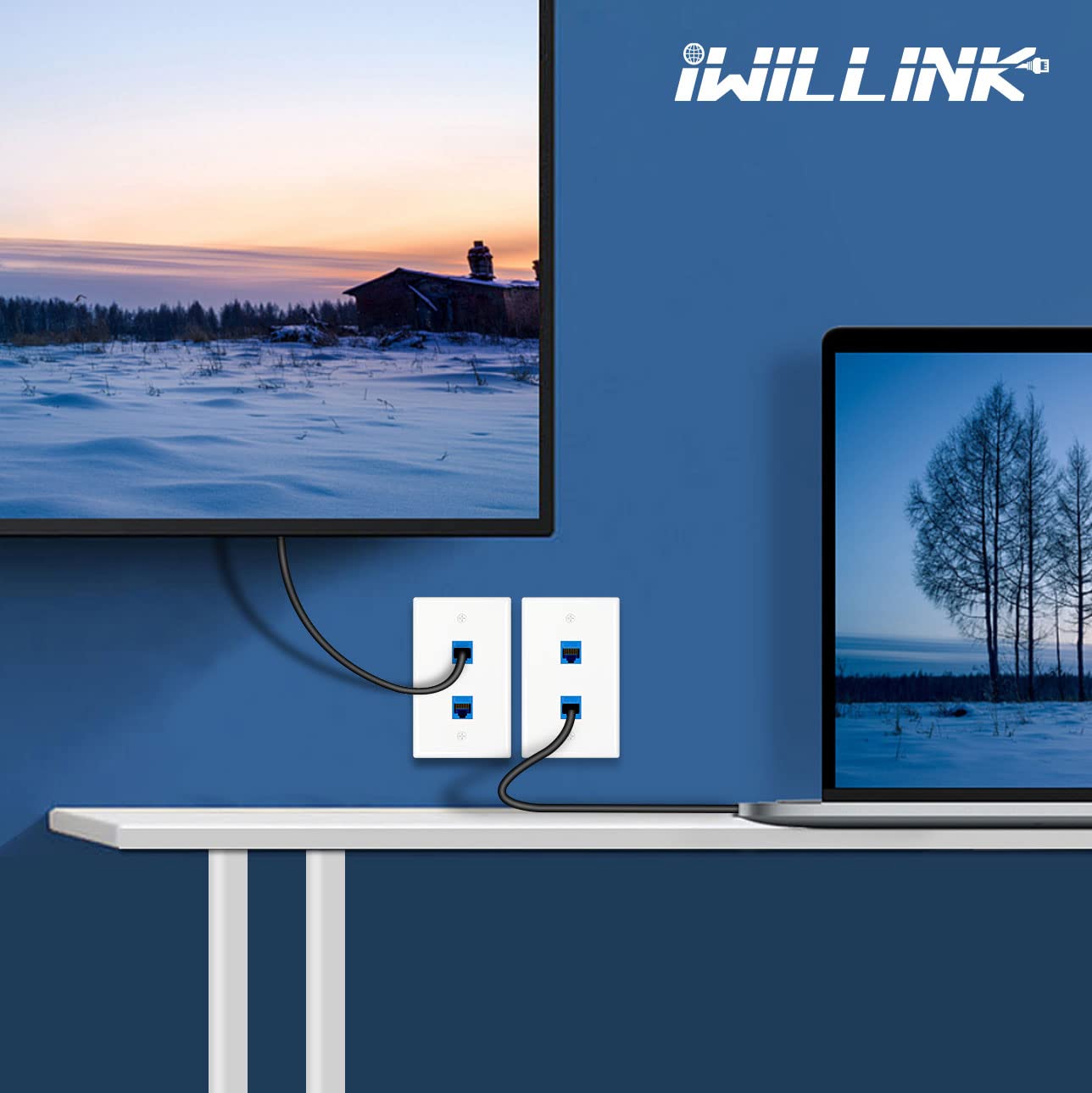 Iwillink 2 Port Keystone Jack Wall Plate 10 Pack, Low Profile Ethernet Wall Plate Single Gang Wall Plates For Keystone Jack, Whi