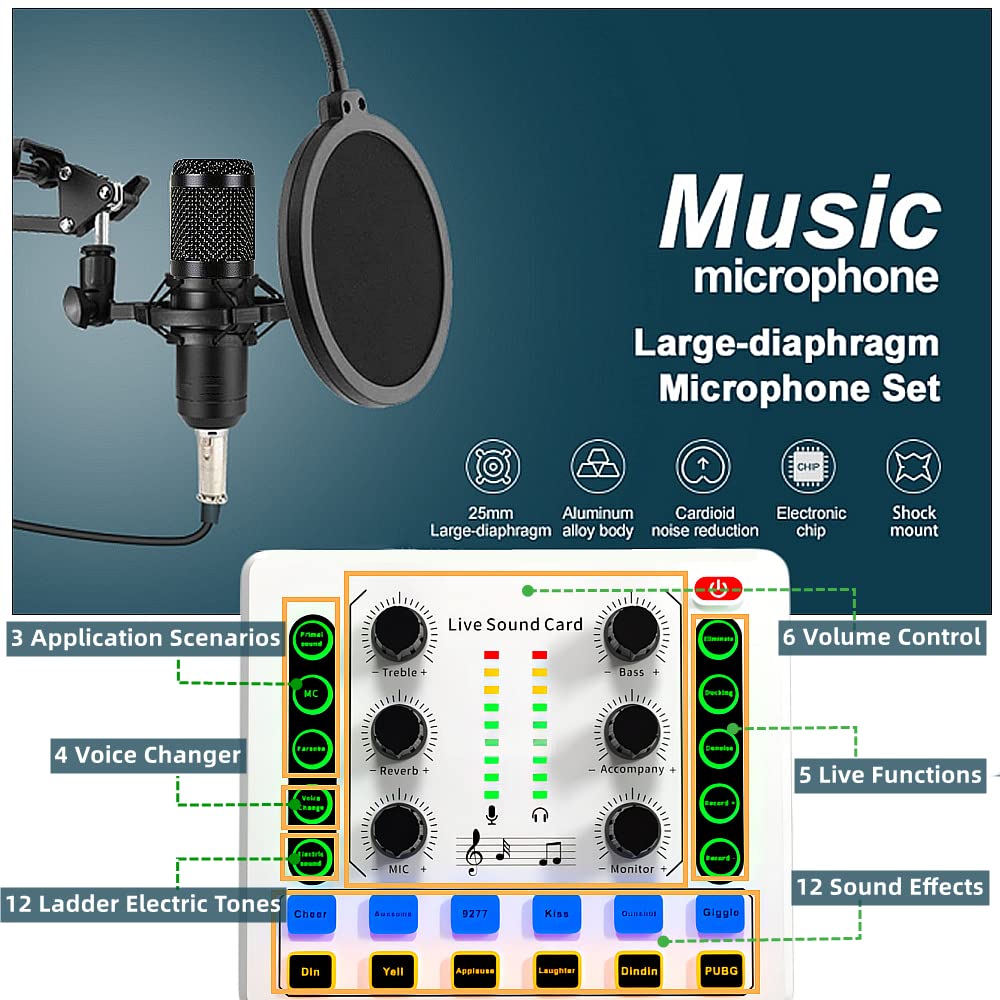 Podcast Equipment Bundle, Bm 800 Podcast Microphone Bundle Voice Changer With Mic Arm Studio Condenser Microphone For Phone, Pc,