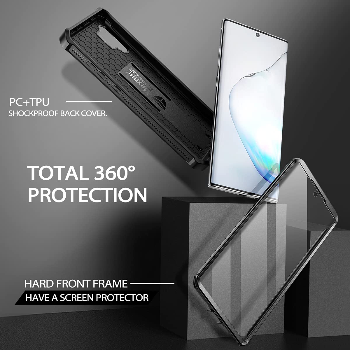 Dexnor For Samsung Galaxy Note 10+ Plus Case, [Built In Screen Protector And Kickstand] Heavy Duty Military Grade Protection Sho