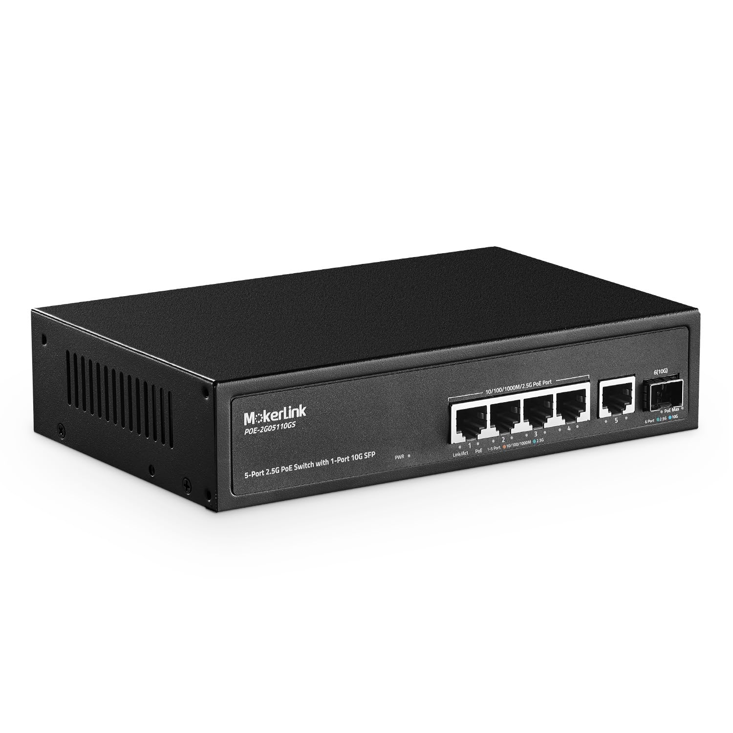 Mokerlink 5 Port 2.5 Gigabit Poe Switch With 10G Sfp, 5 X 2.5G Ethernet Ports, 4 Port Poe Ieee802.3Af/At, 65W, Compatible With 1