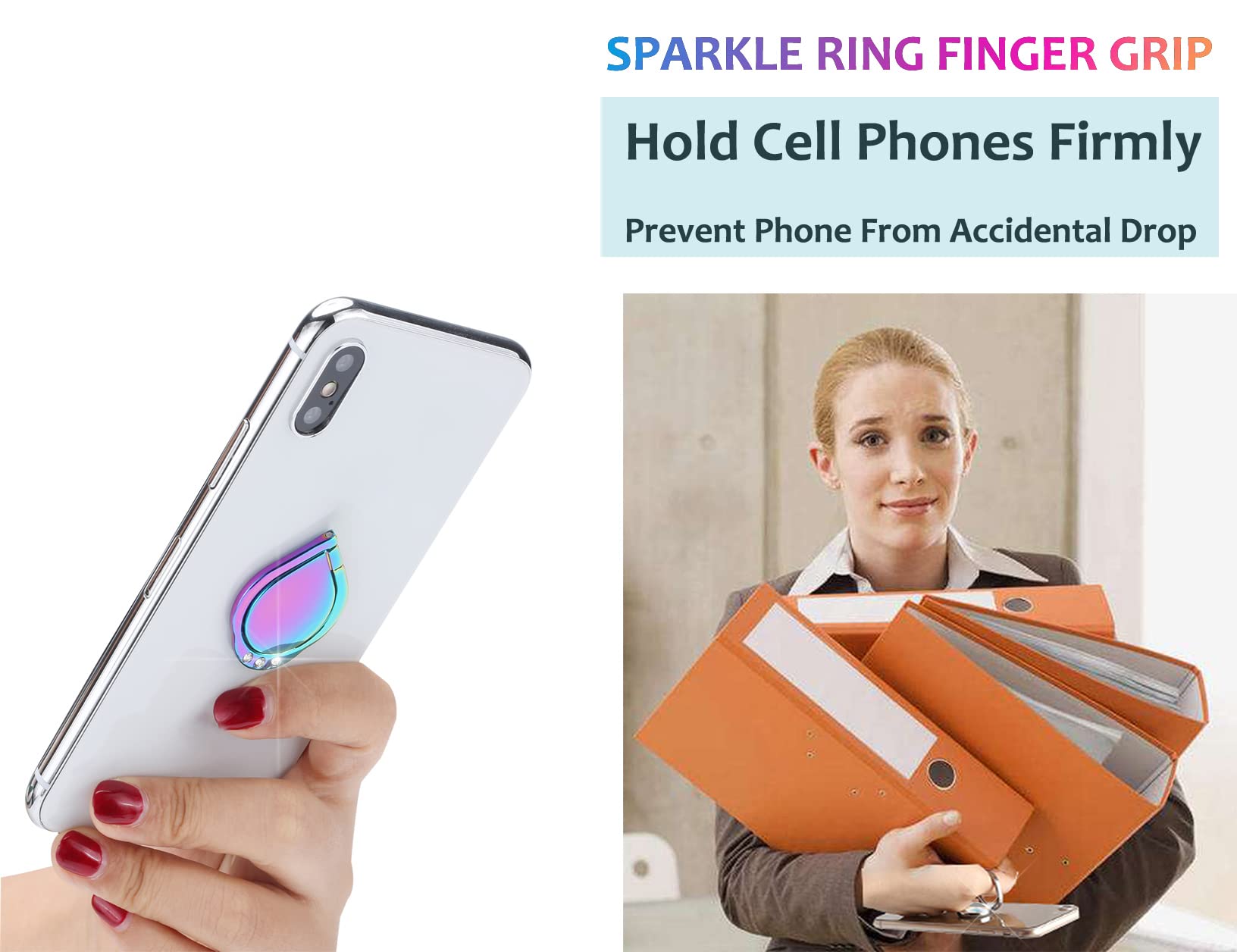 Lenoup Rainbow Sparkle Cell Phone Ring Stand Holder,Glitter Bling Bling Rainbow Ring Grip Kickstand,360 Rotation Finger Ring For