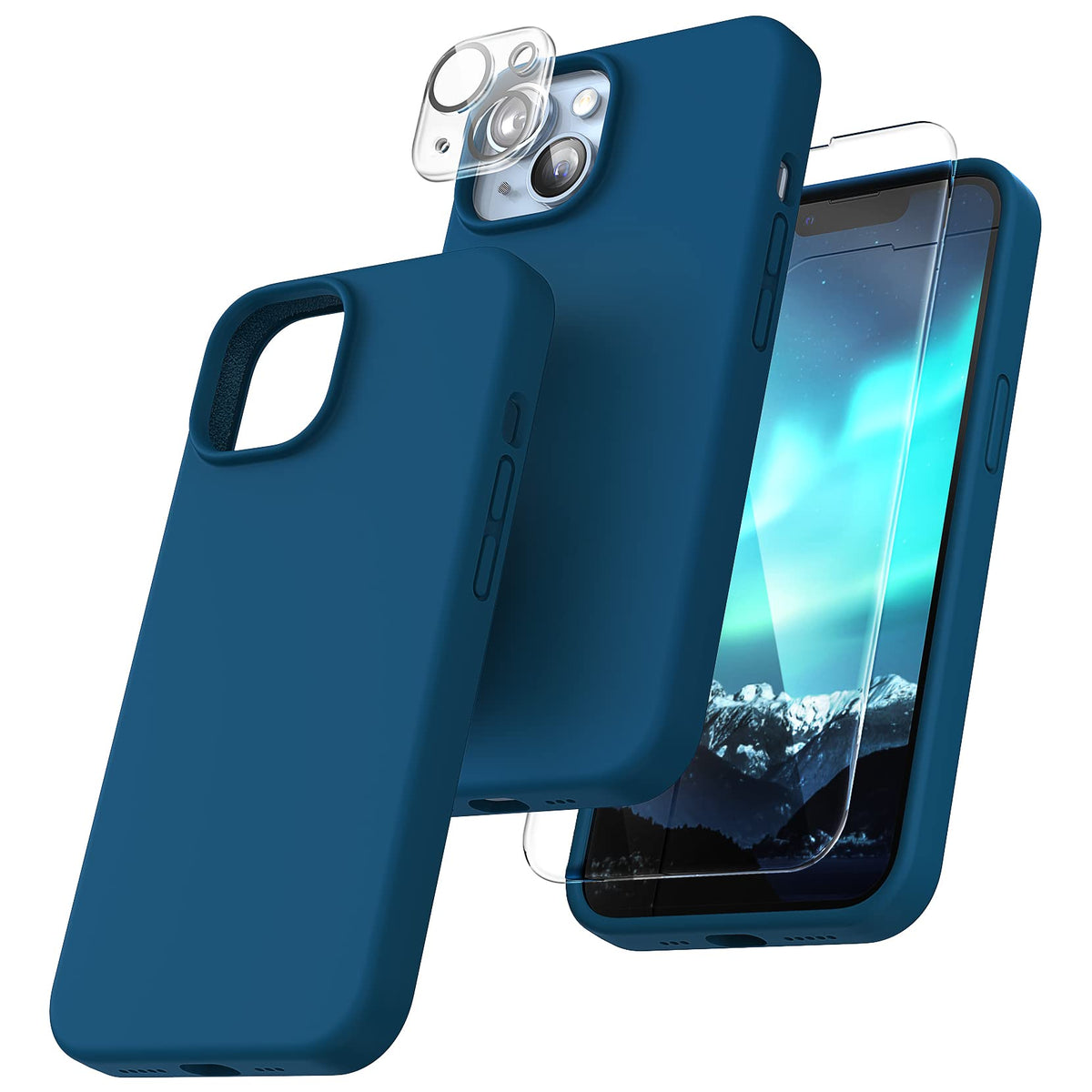 Tocol 5 In 1 For Iphone 14 Case, With 2 Pack Screen Protector + 2 Pack Camera Lens Protector, Liquid Silicone Phone Case For Iph