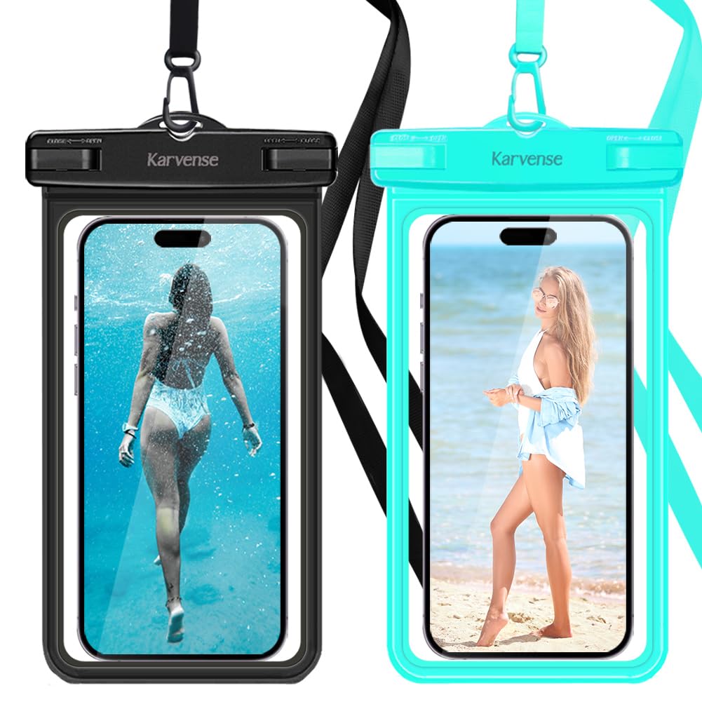 Waterproof Phone Pouch/Case, 2 Pack Waterproof Phone Holder/Bag for iPhone 15 14 13 12 11 Pro Max, Samsung Galaxy, Pixel, Univer