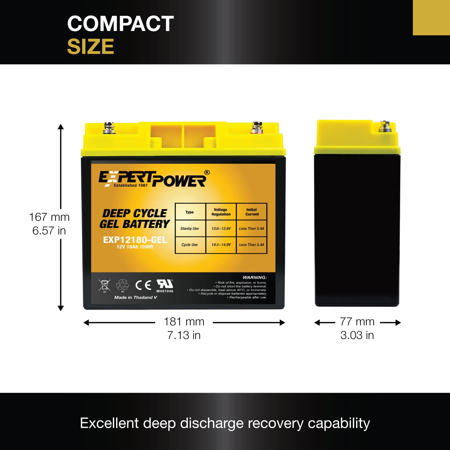 Expertpower 12V 18Ah Gel Deep Cycle Battery