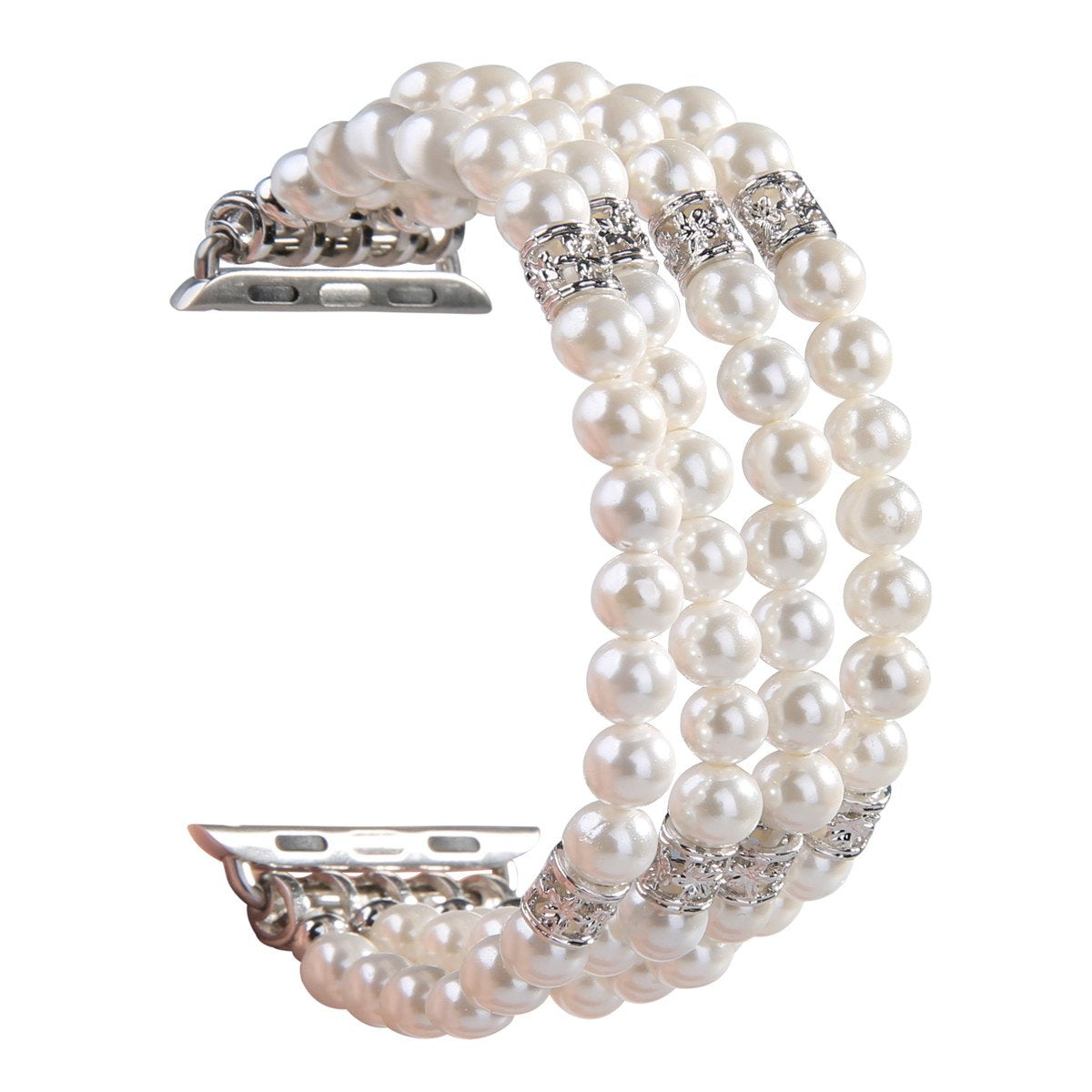 Gemek Compatible With Apple Watch Band 42/44/45/49Mm Women Iwatch Bands Series 9/8/7/6/5/4/3/2/1, Handmade Beaded Elastic Stretch Pearl Bracelet Replacement Strap For Girls Wristband(White)