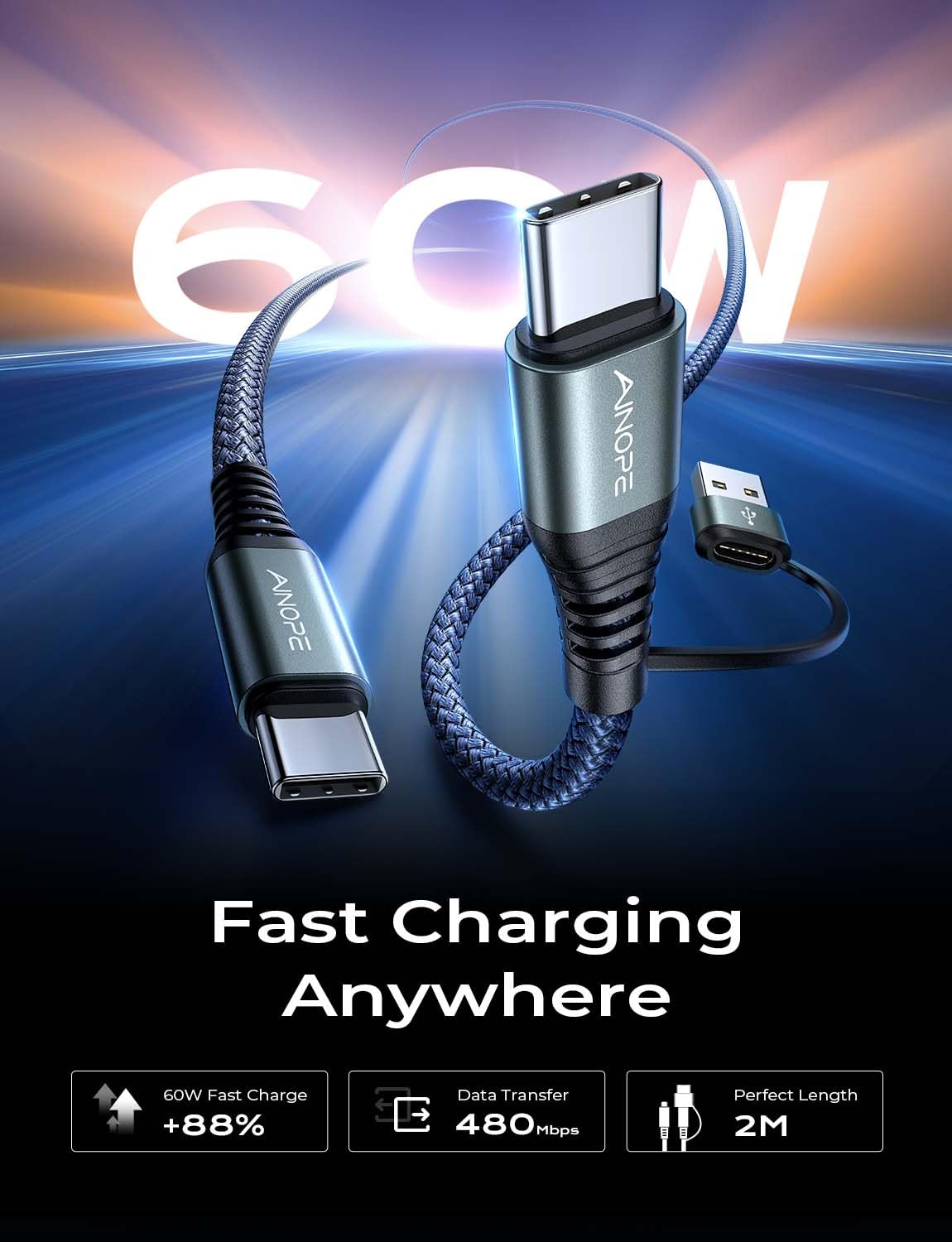 Ainope Usb C To Usb C Cable 6Ft 3.1A Type C To Type C Cable Sturdy Nylon Braided Usb A/C To Usb C Cable Compatible With Ipad Pro