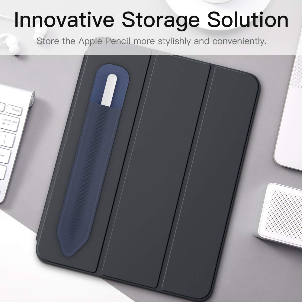 MoKo Pencil Holder Sticker Fit Apple Pencil Pro, Apple Pencil (USB C), Apple Pencil 1st/2nd Generation, Elastic Pencil Pocket Pouch Adhesive Sleeve Attached to iPad Case for Stylus Pens,Indigo