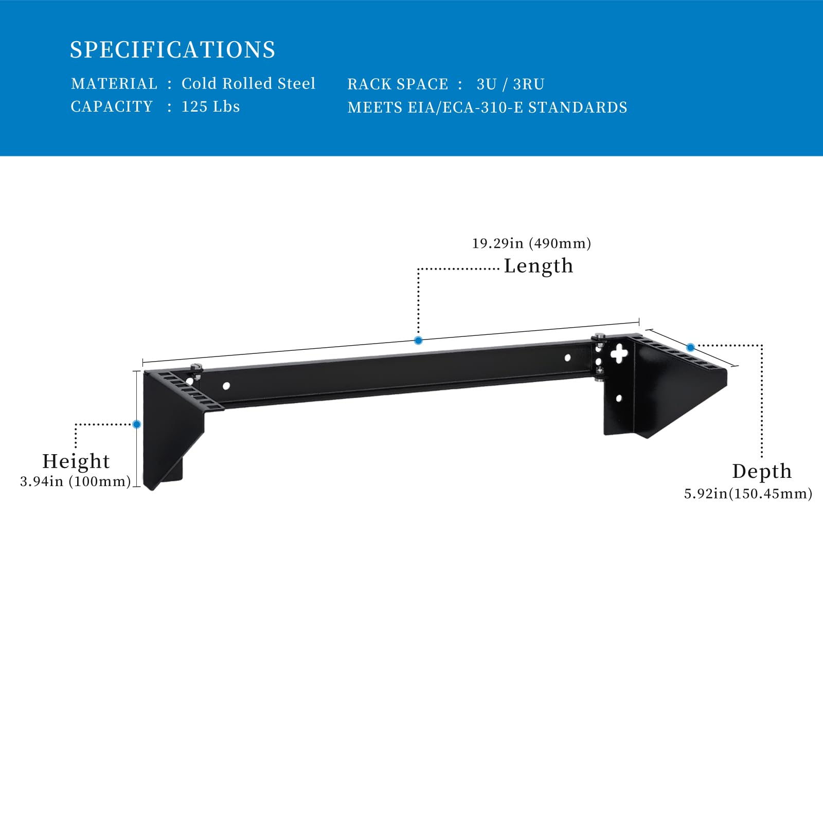 Rackpath 3U Vertical Wall Mount Rack   Heavy Duty 125Lbs Capacity Vertical Mounting Bracket (3U)