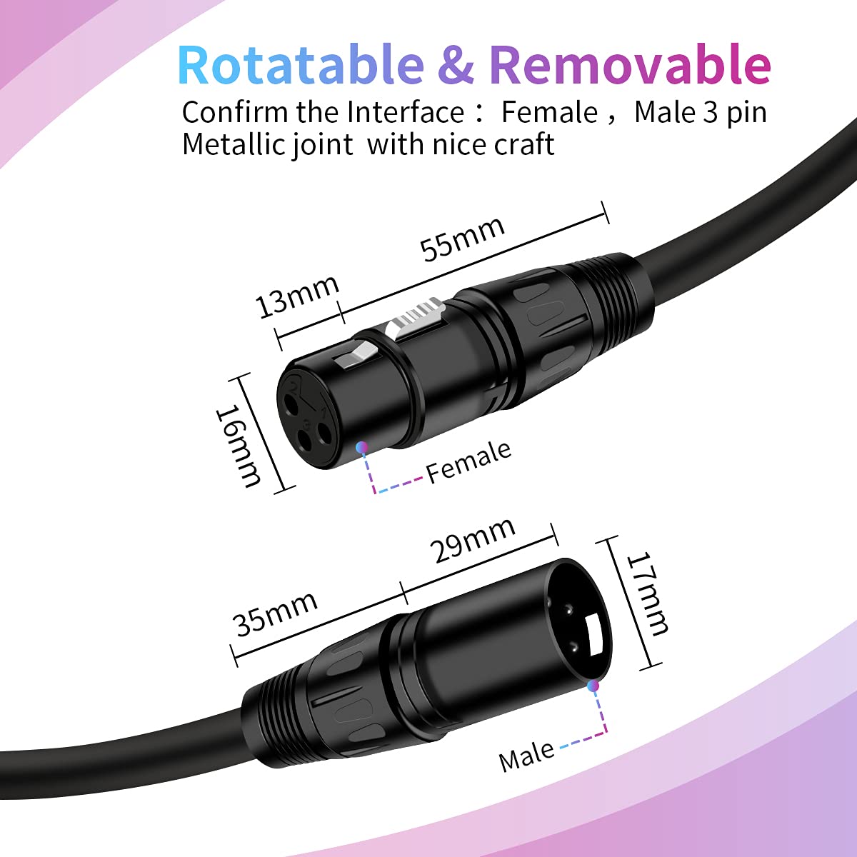Bestsounds Xlr Microphone Cable 3Ft, 2Pack Xlr To Xlr Cable   3 Pins Xlr Male To Female Balanced Mic Cable