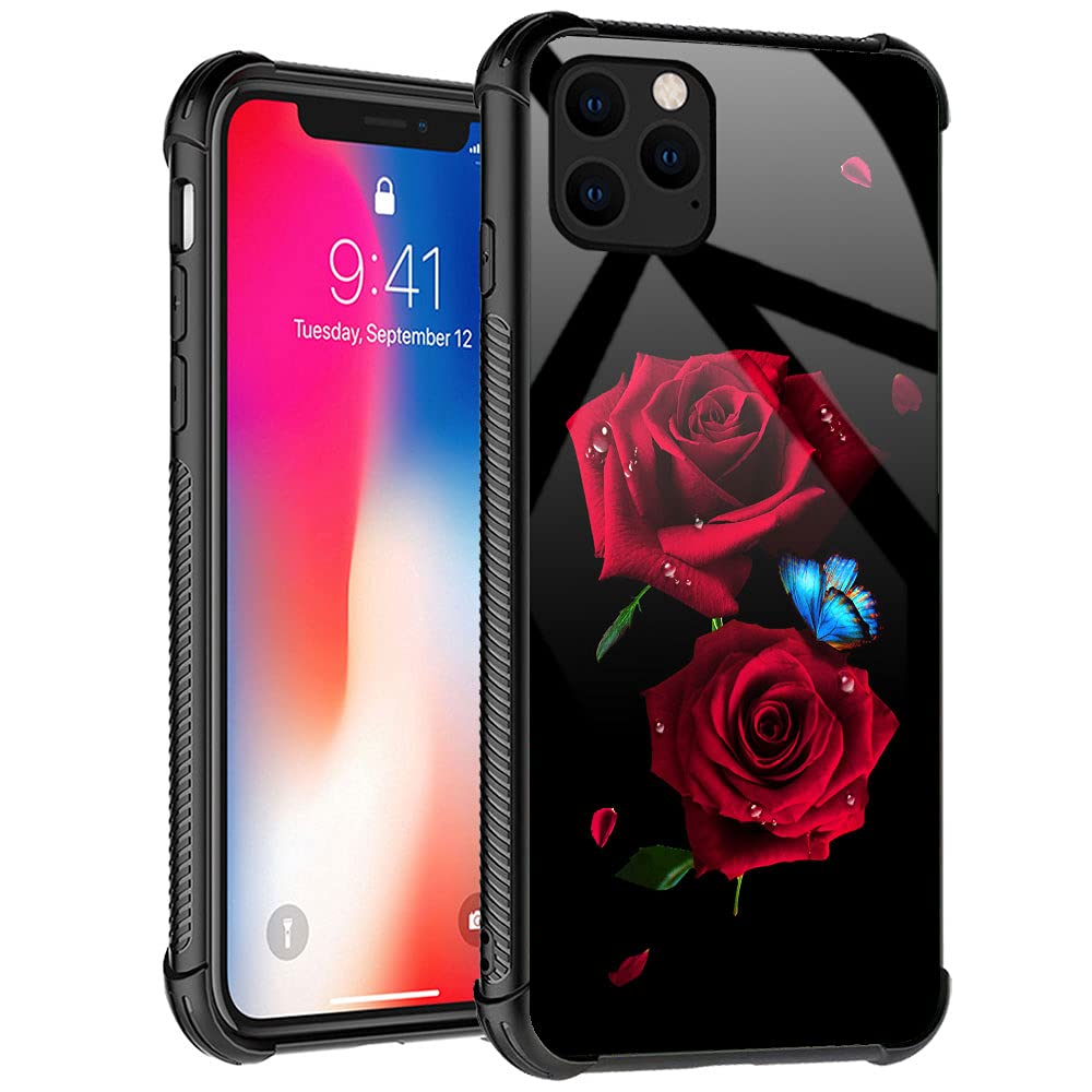 Tnxee Case Compatible With Iphone 13 Pro Case, Butterfly On Red Roses Pattern Design Case For Iphone 13 Pro Cases For Girls Wome